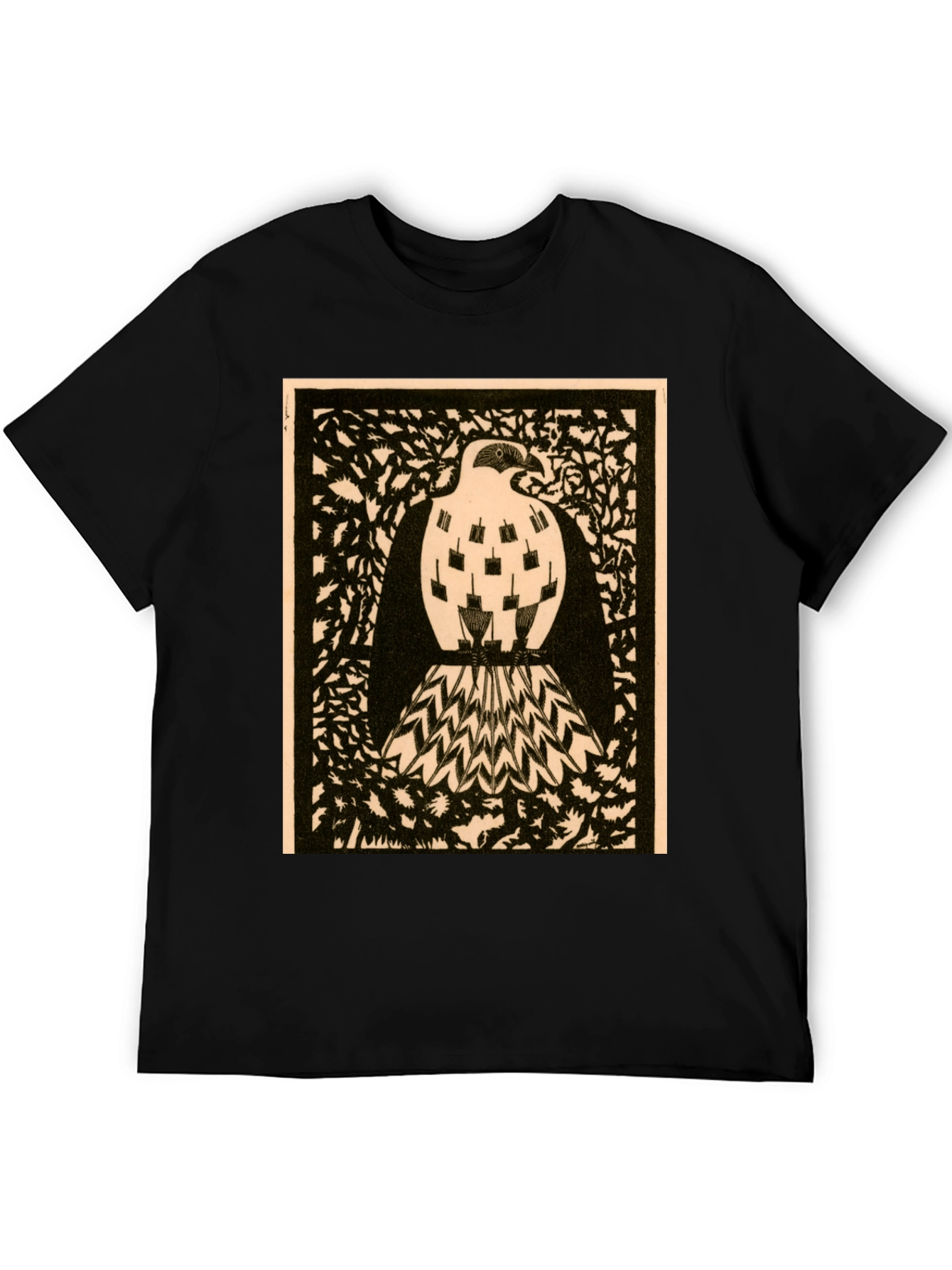 Abstract Bird Graphic Print Black Tee