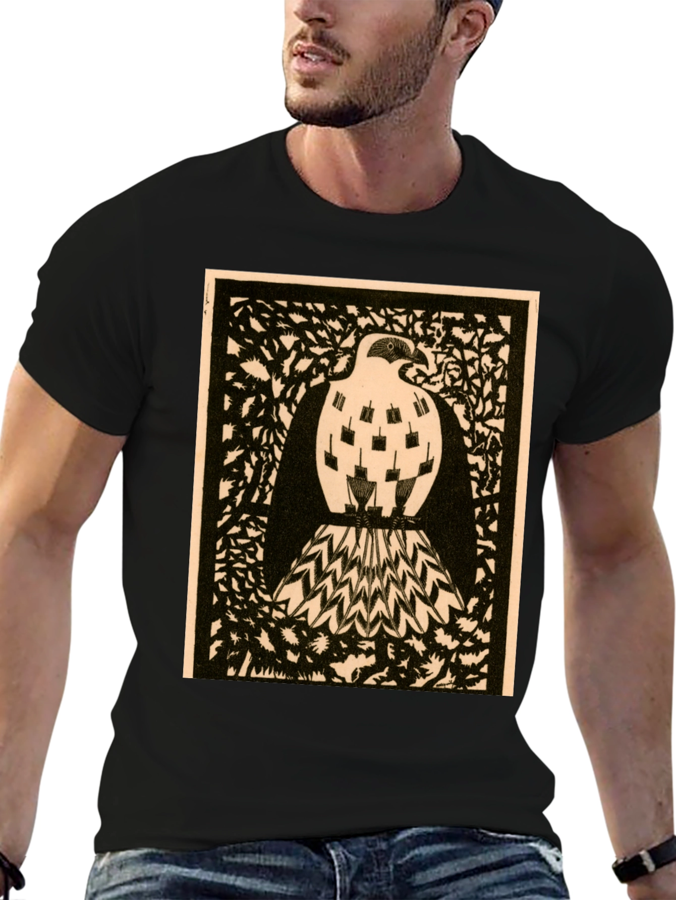 Abstract Bird Graphic Print Black Tee