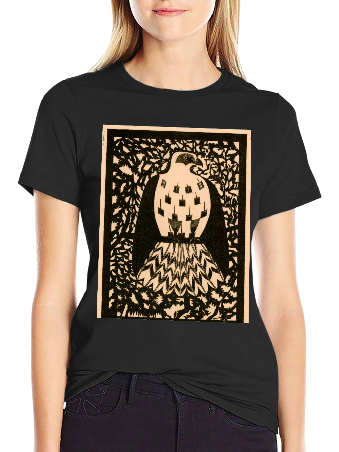 Abstract Bird Graphic Print Black Tee