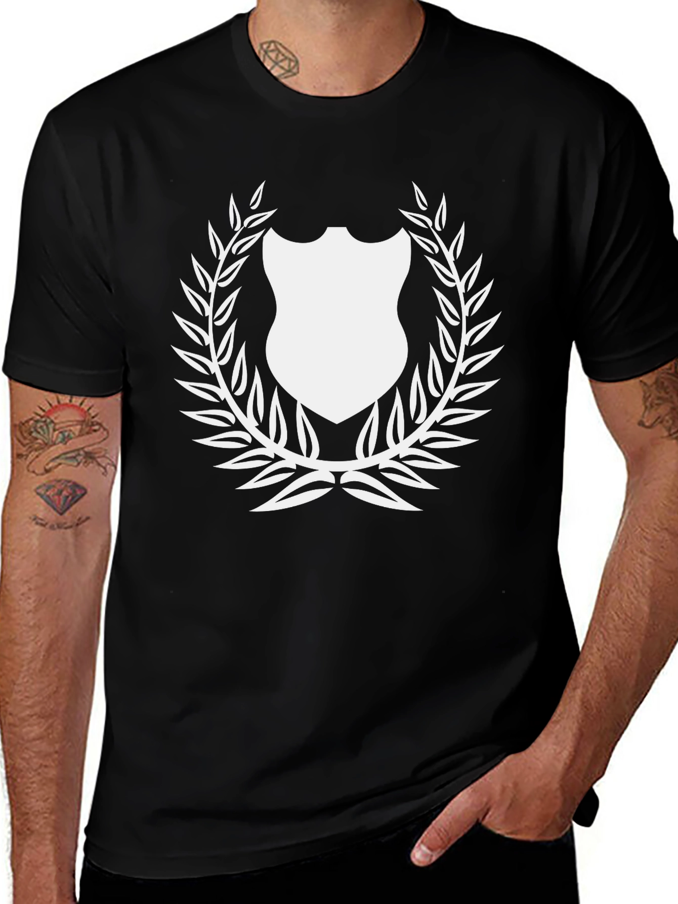 Shield Laurel Black T-Shirt Graphic Print