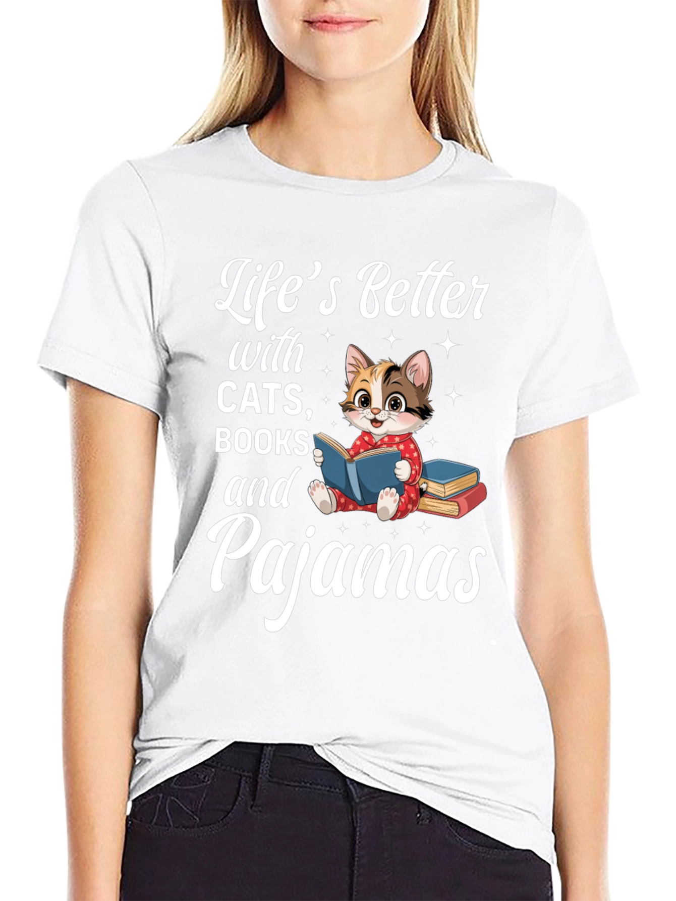 Lifes Better With Cats Books & Pajamas T-Shirt