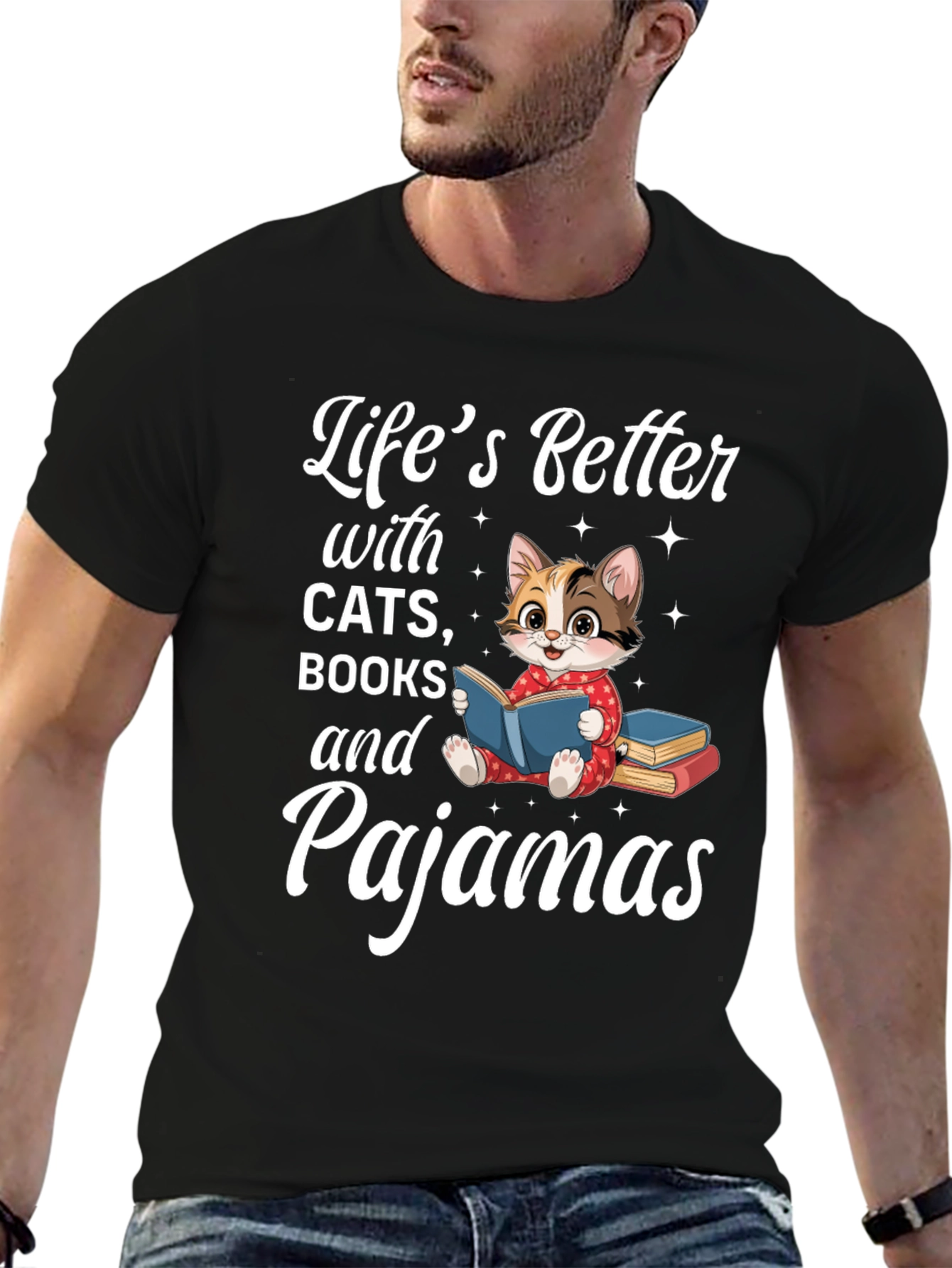 Lifes Better With Cats Books & Pajamas T-Shirt