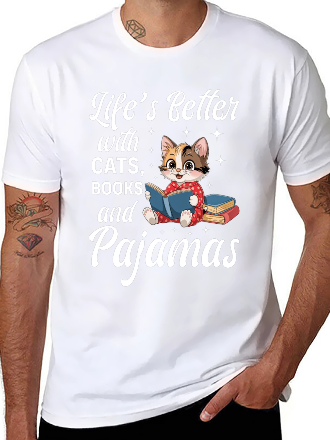 Lifes Better With Cats Books & Pajamas T-Shirt