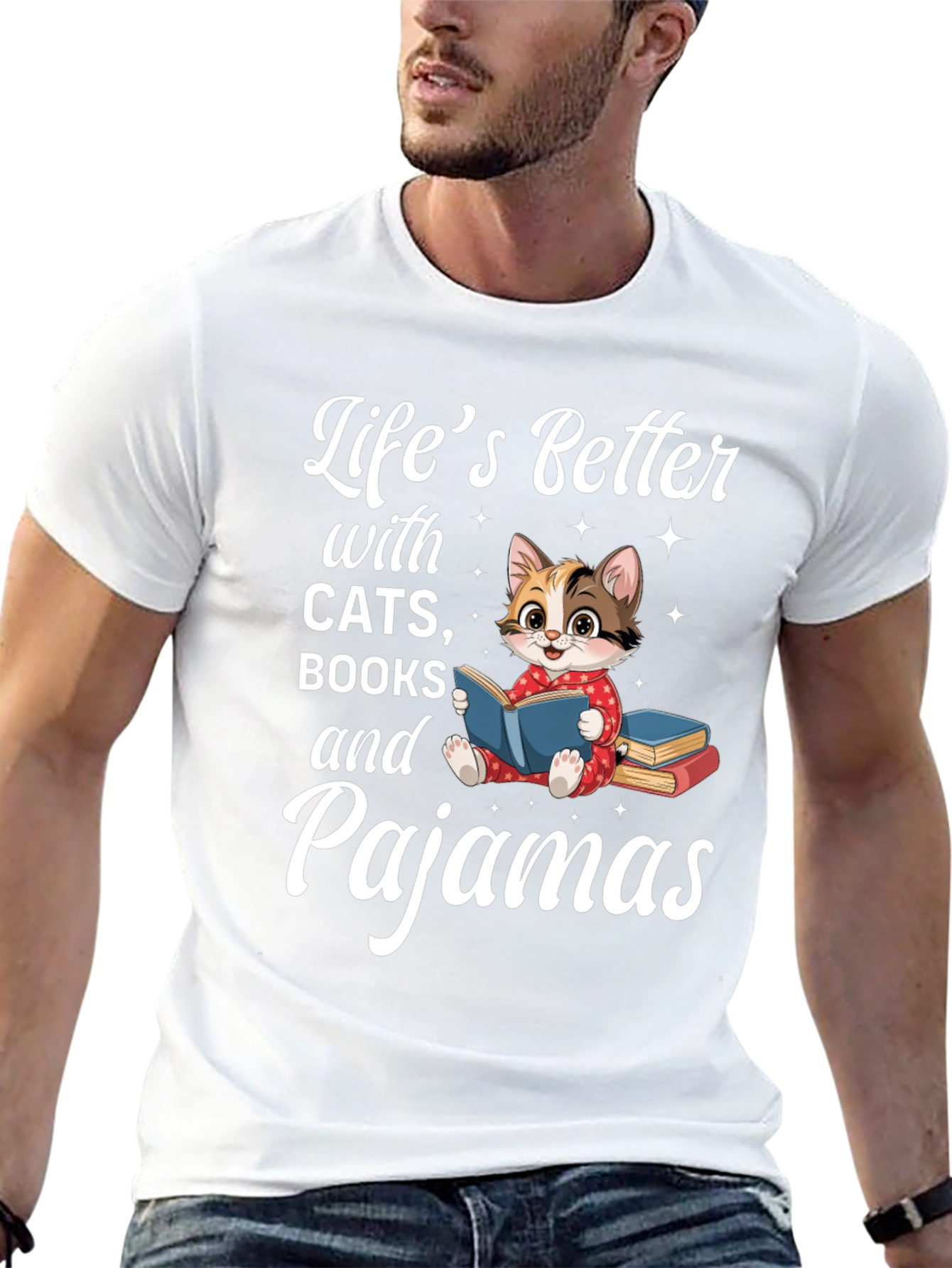 Lifes Better With Cats Books & Pajamas T-Shirt