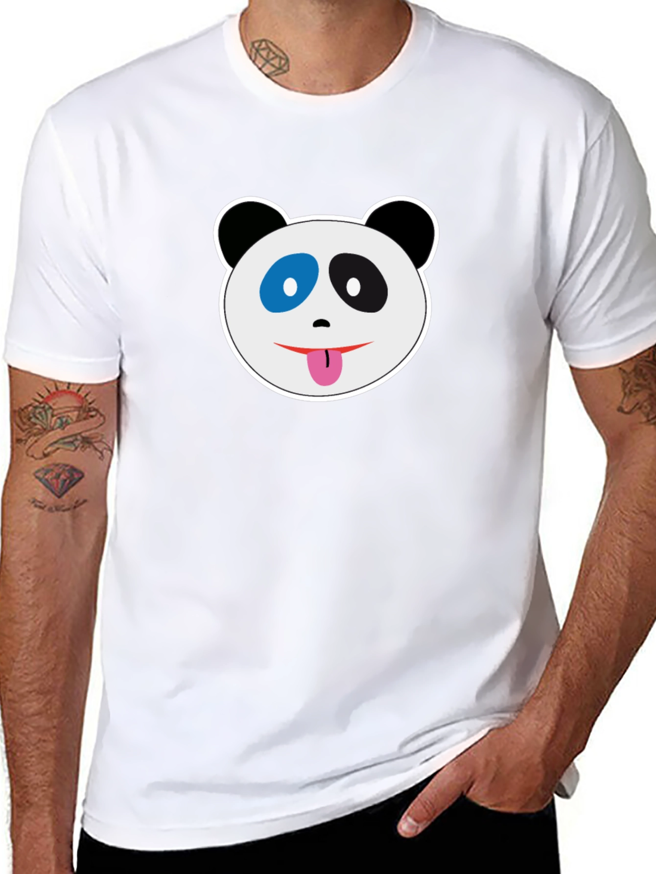 Black T-Shirt with Panda Face Graphic