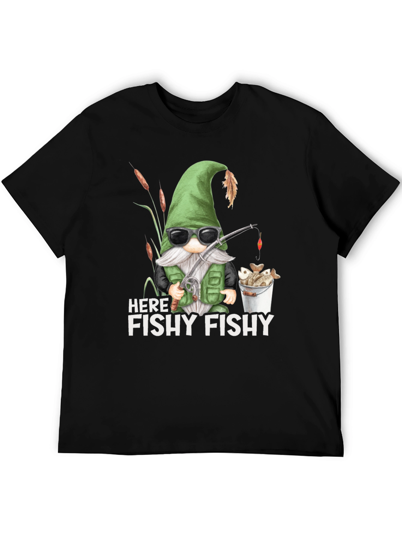 Here Fishy Fishy Gnome Fishing T-Shirt