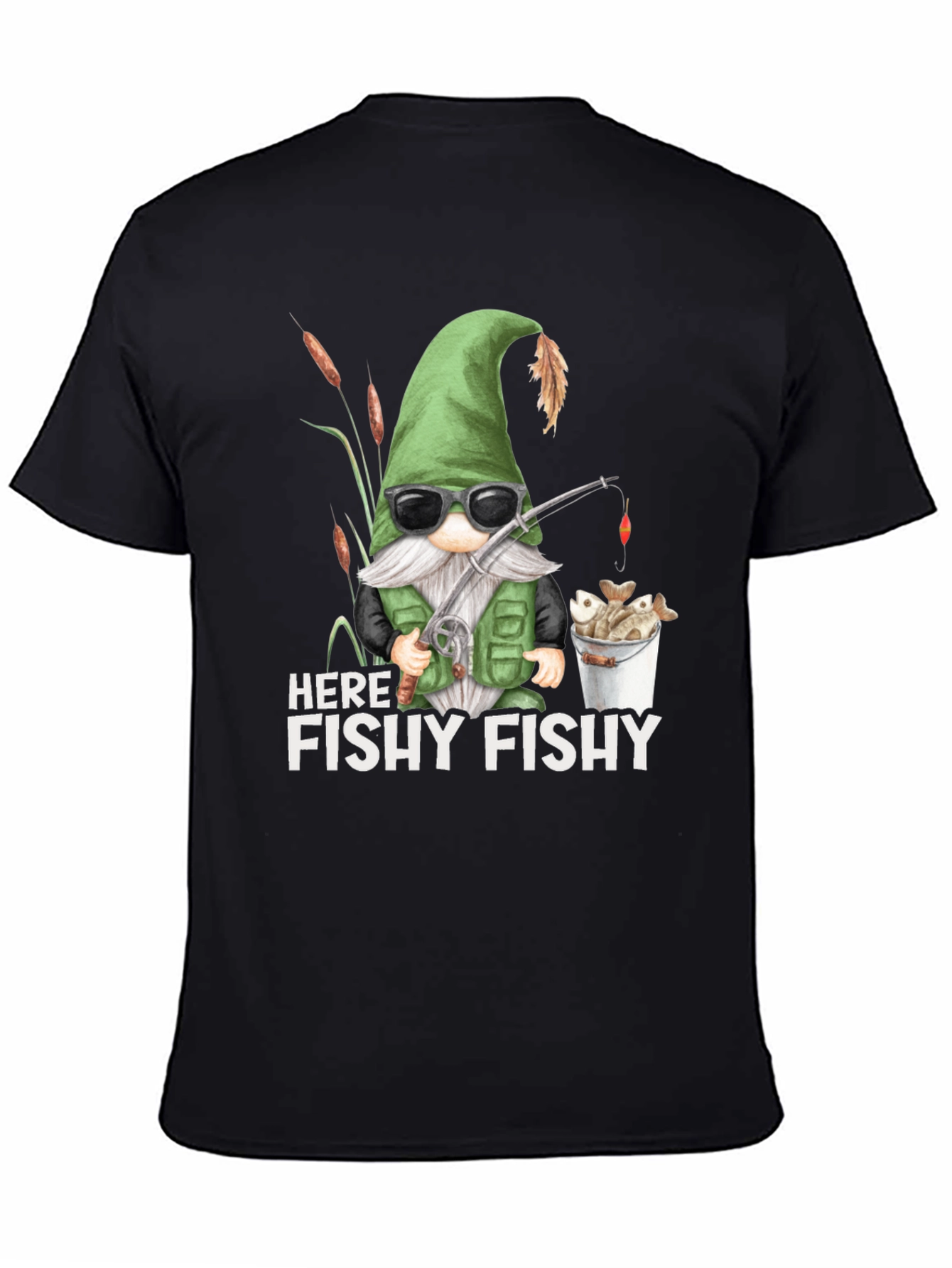 Here Fishy Fishy Gnome Fishing T-Shirt