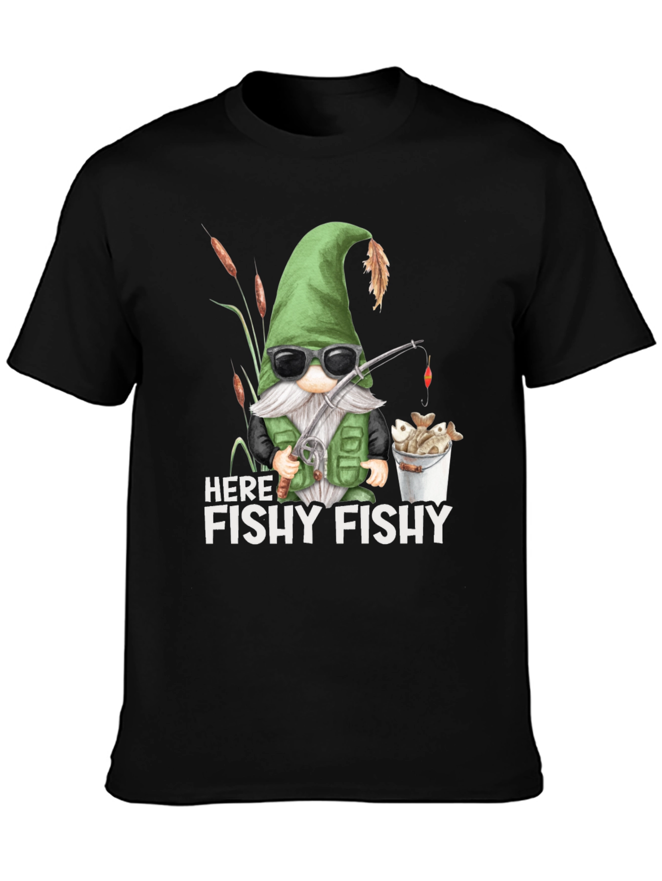 Here Fishy Fishy Gnome Fishing T-Shirt