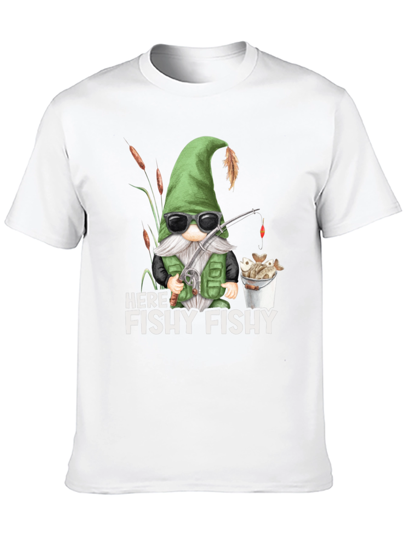 Here Fishy Fishy Gnome Fishing T-Shirt