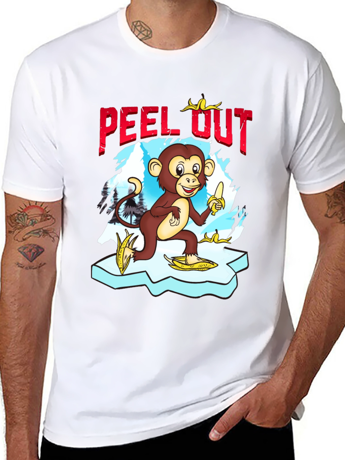 Peel Out Monkey T-Shirt - Funny Cartoon Tee