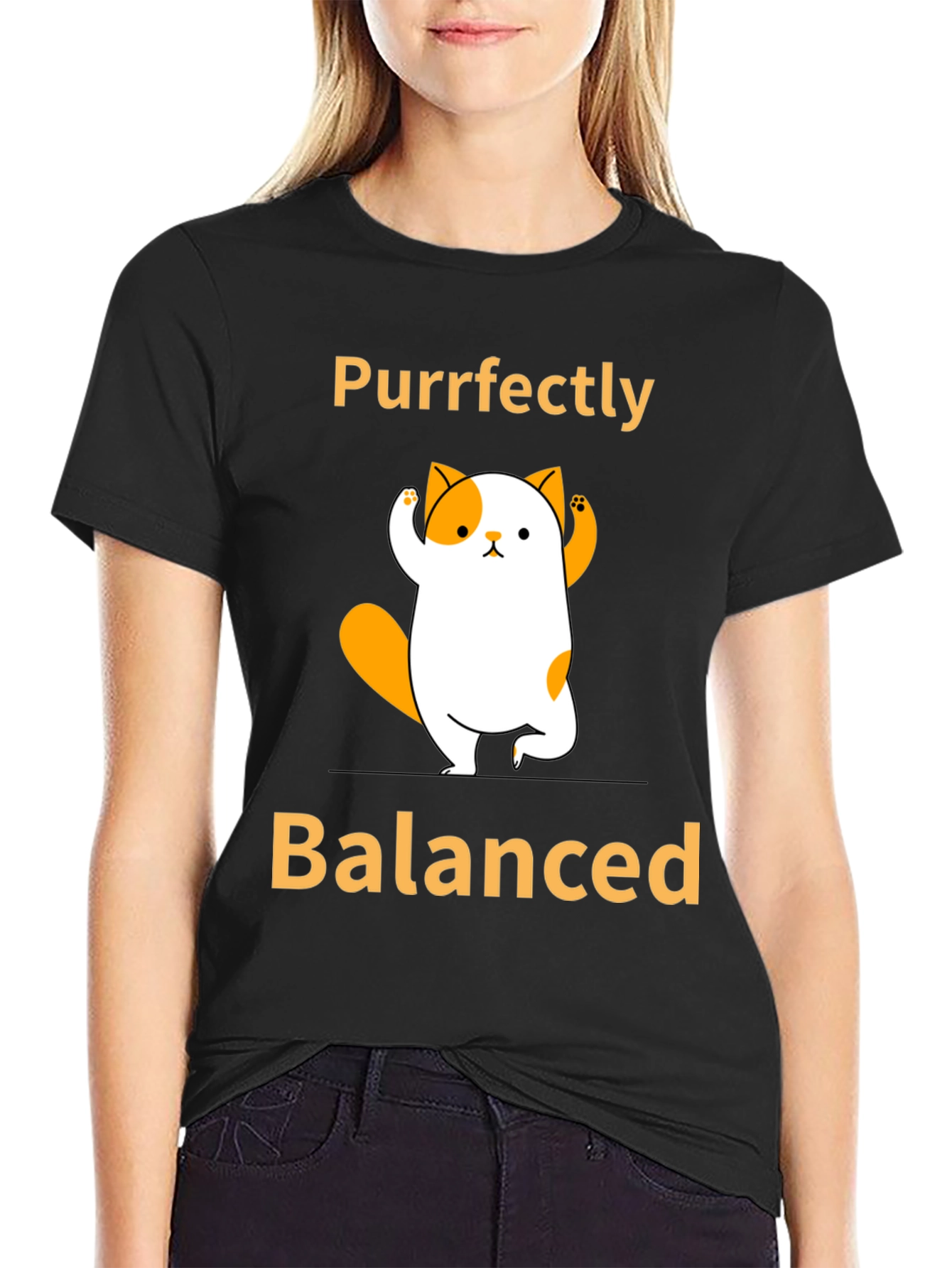 Purrfectly Balanced Yoga Cat Graphic T-Shirt