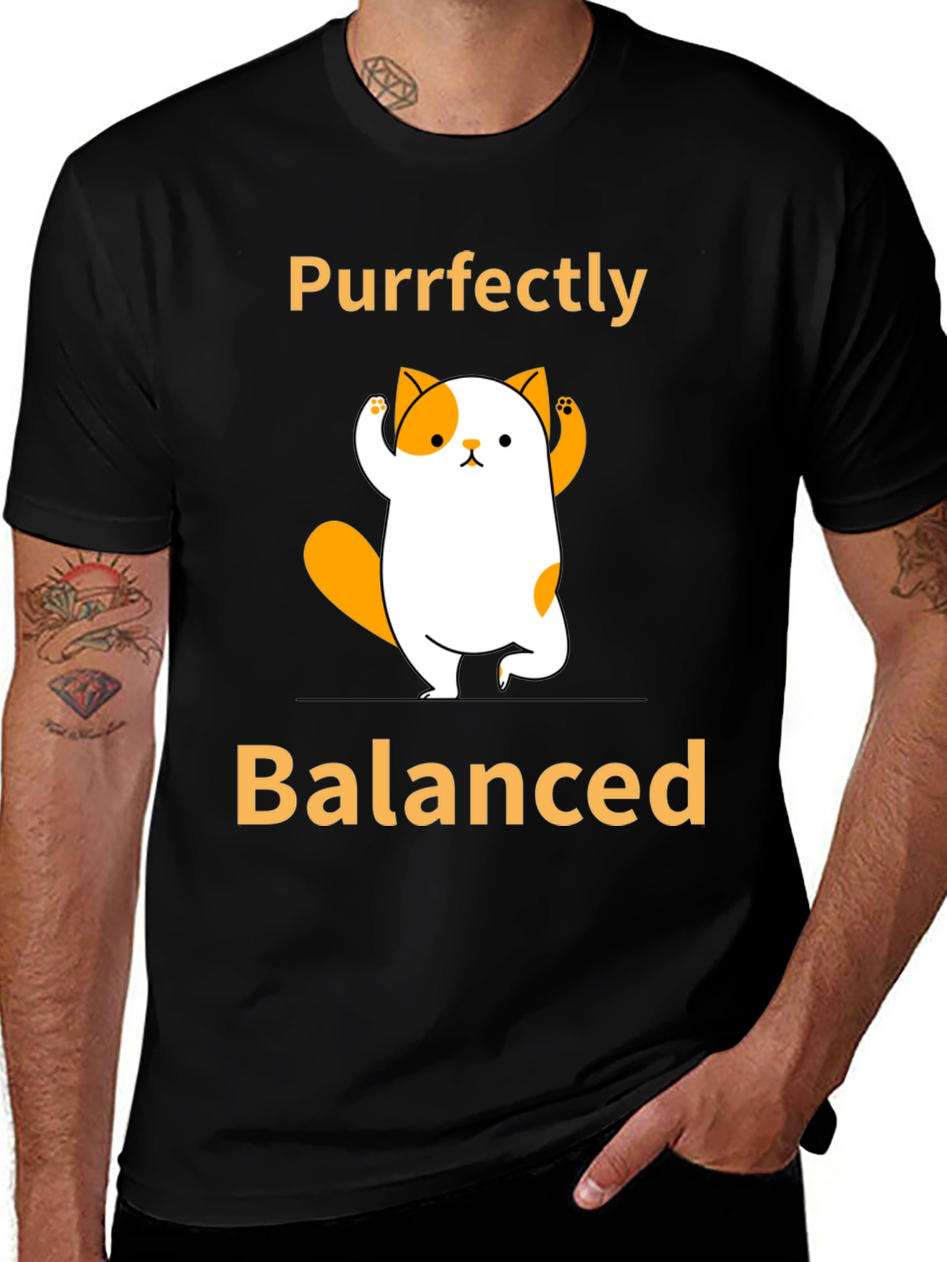 Purrfectly Balanced Yoga Cat Graphic T-Shirt