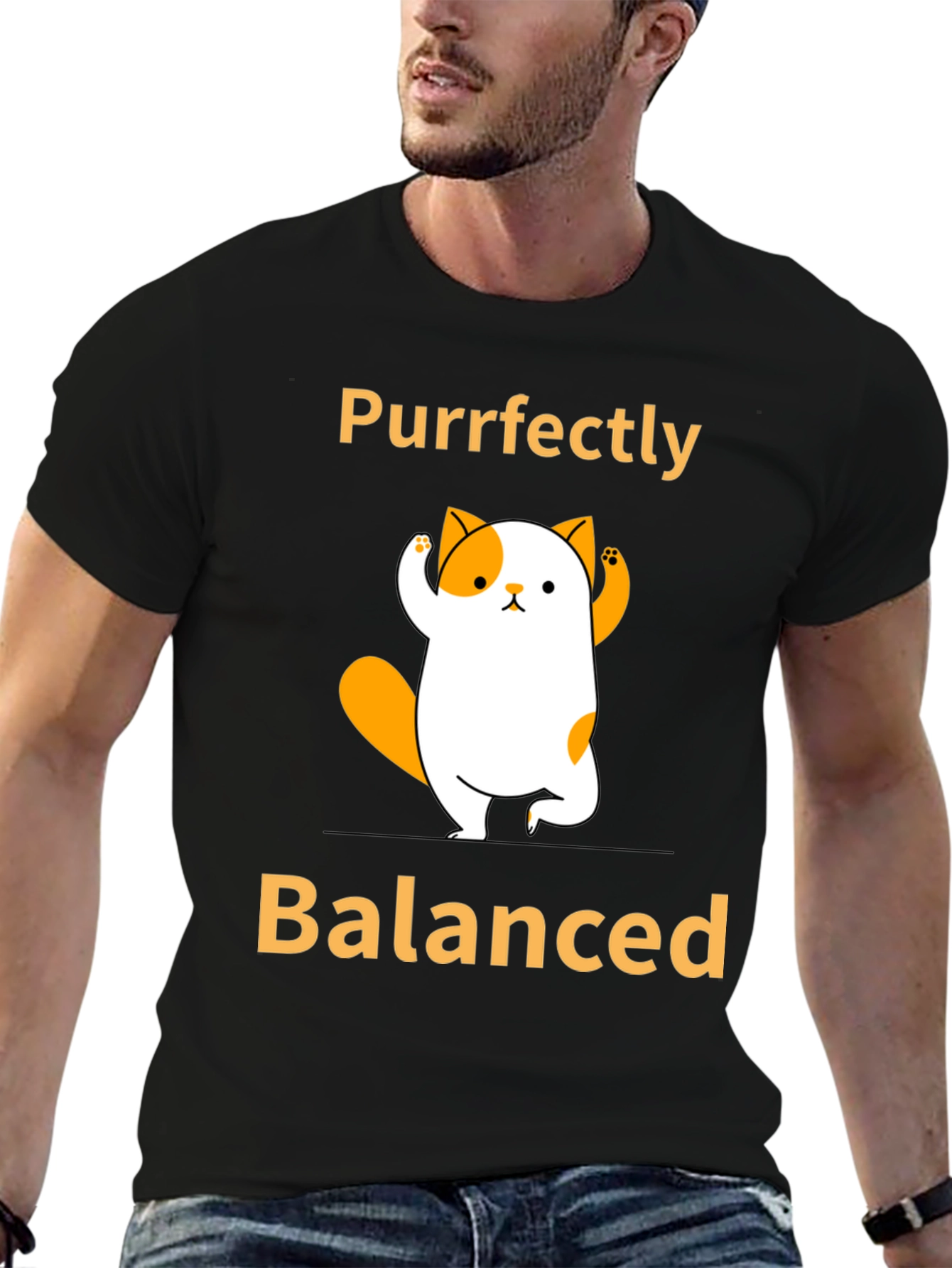 Purrfectly Balanced Yoga Cat Graphic T-Shirt