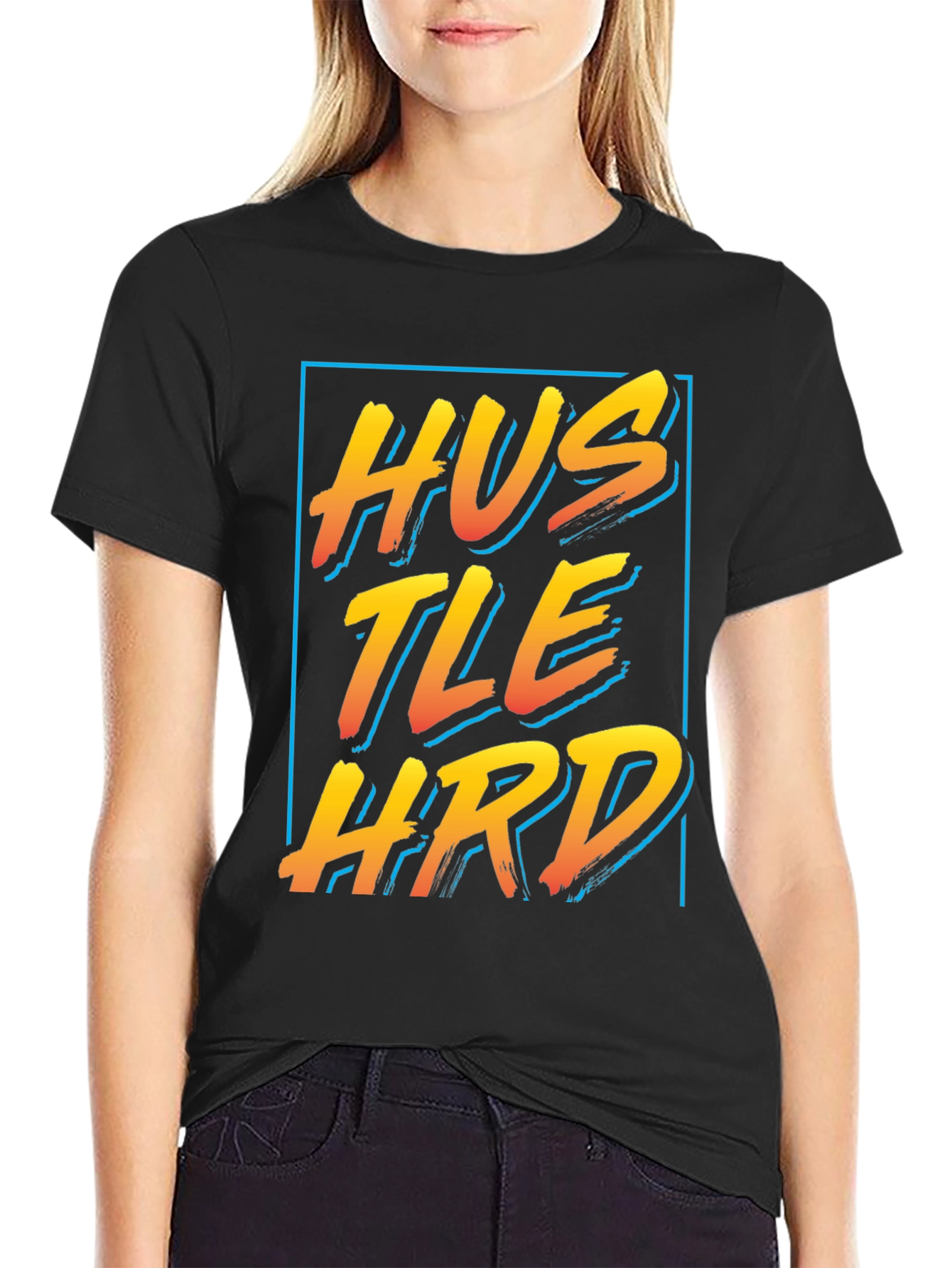 Hustle Hard Graphic Tee - Black Crew Neck Shirt