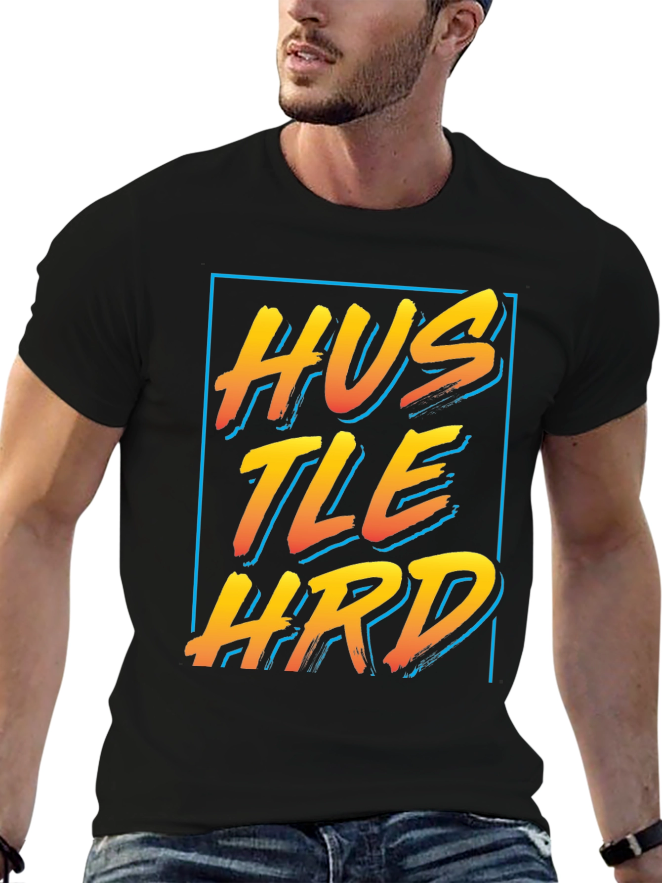Hustle Hard Graphic Tee - Black Crew Neck Shirt