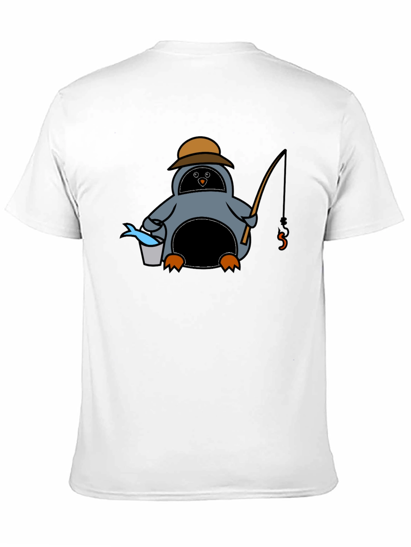 Cartoon Penguin Fishing Black T-Shirt