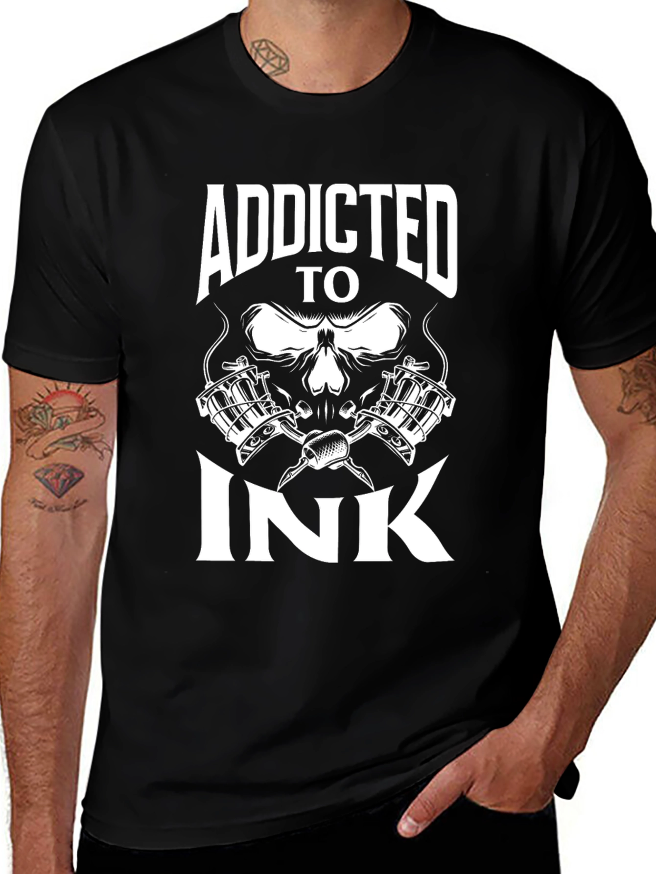 Addicted To Ink Skull Tattoo Artist Black T-Shirt