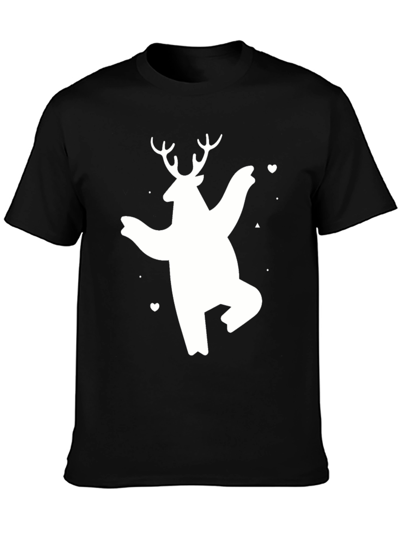 Bear Deer Graphic Tee - Black Cotton Casual T-Shirt