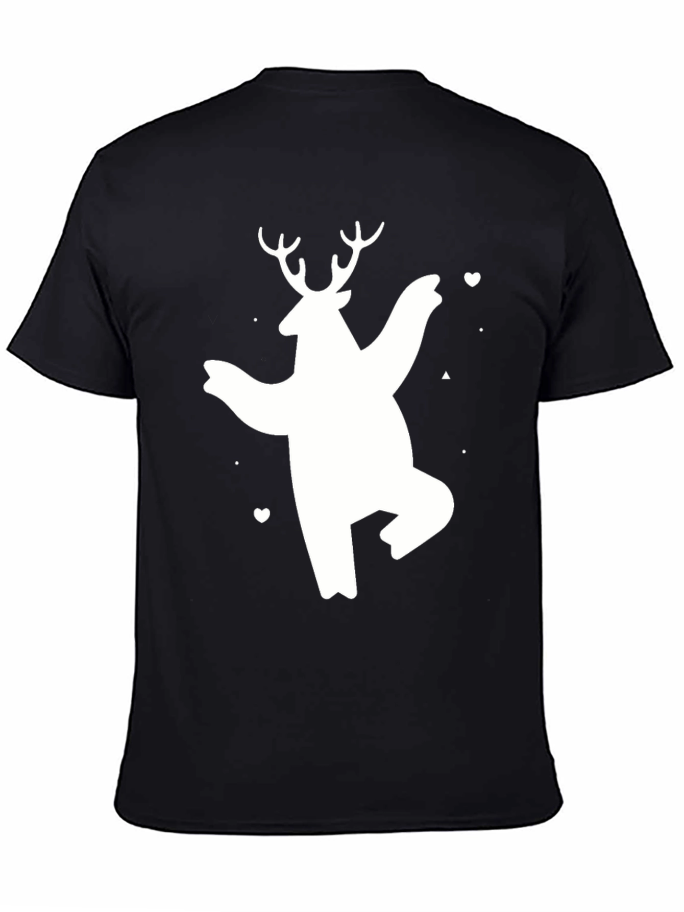 Bear Deer Graphic Tee - Black Cotton Casual T-Shirt