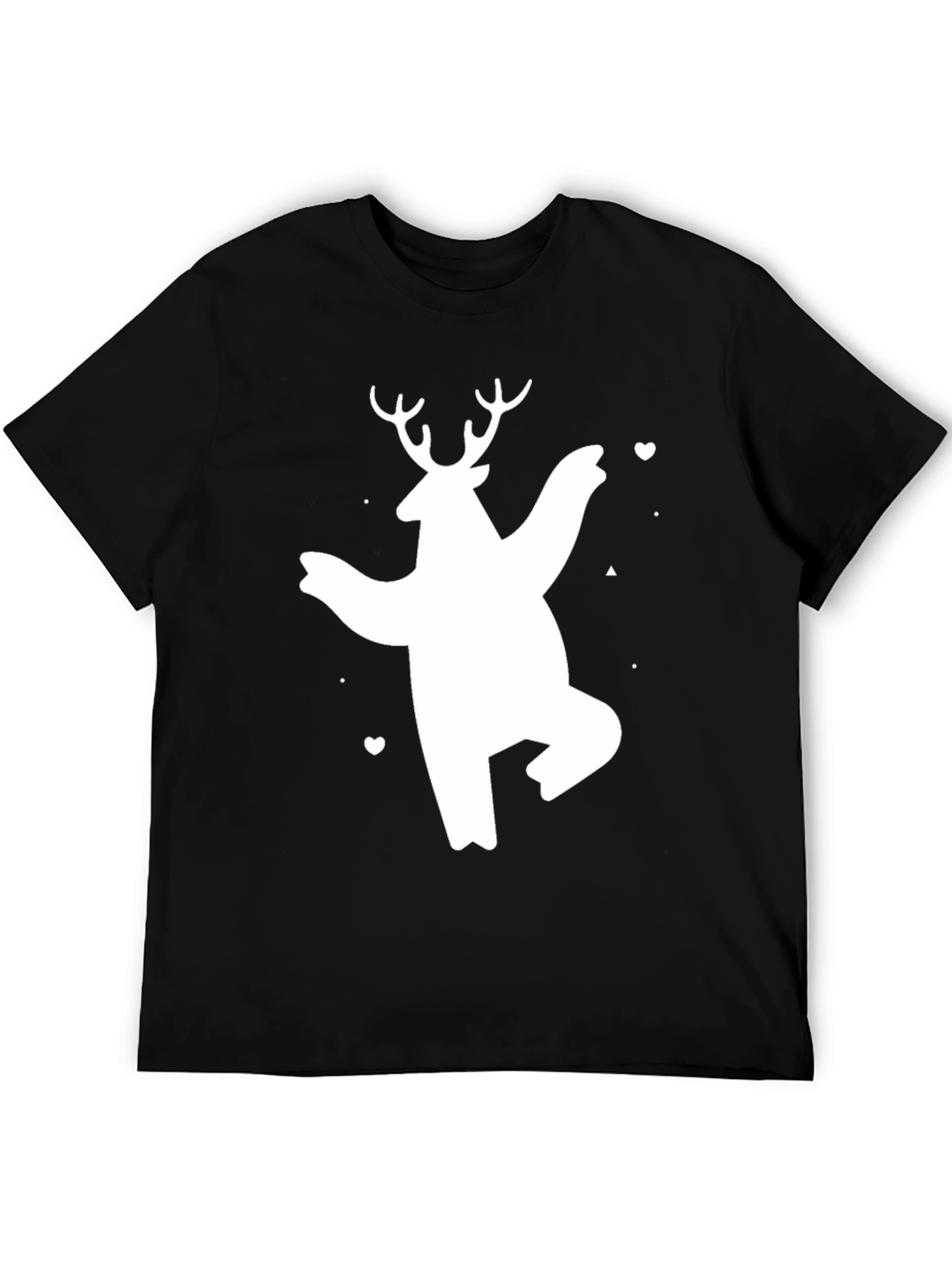 Bear Deer Graphic Tee - Black Cotton Casual T-Shirt