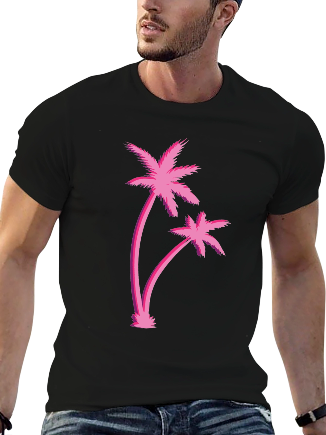 Retro Palm Tree Graphic Black T-Shirt