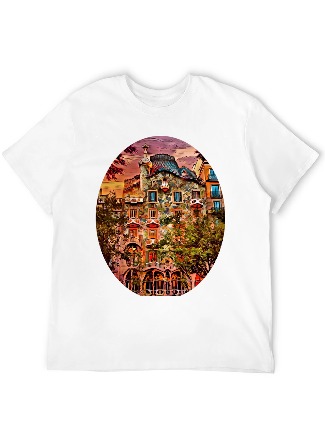 Gaudi Building Art Print Black T-Shirt