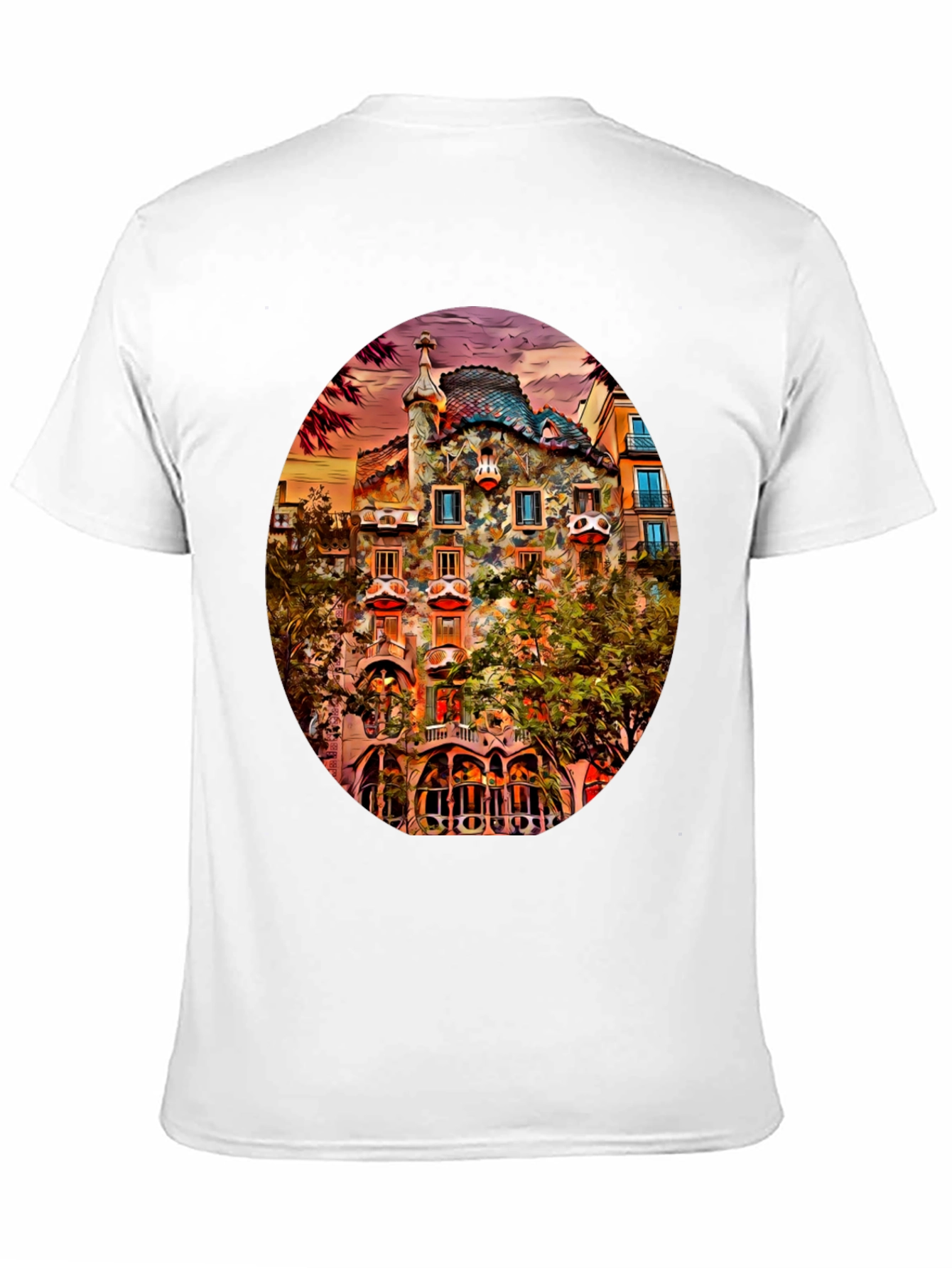 Gaudi Building Art Print Black T-Shirt