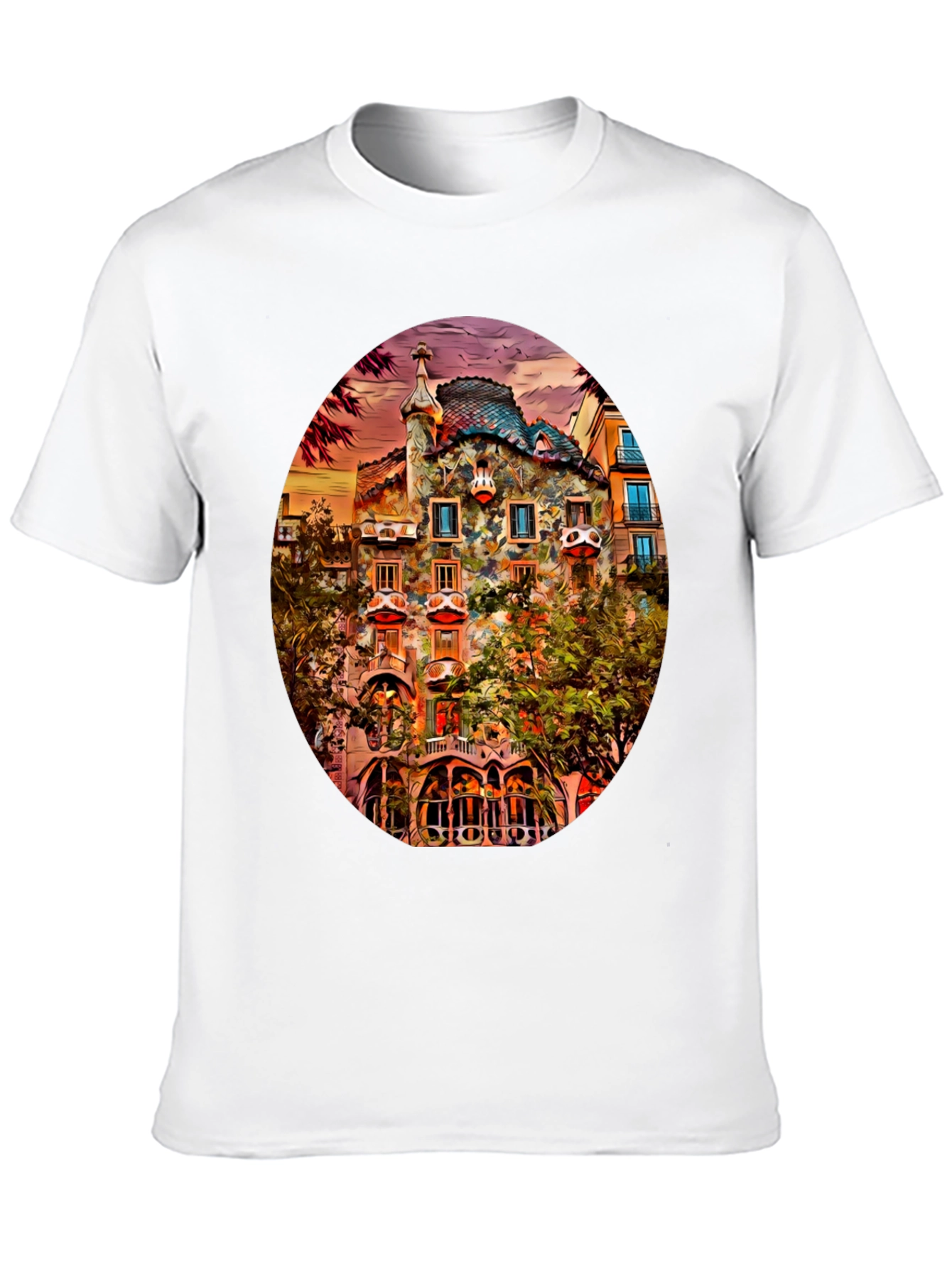 Gaudi Building Art Print Black T-Shirt