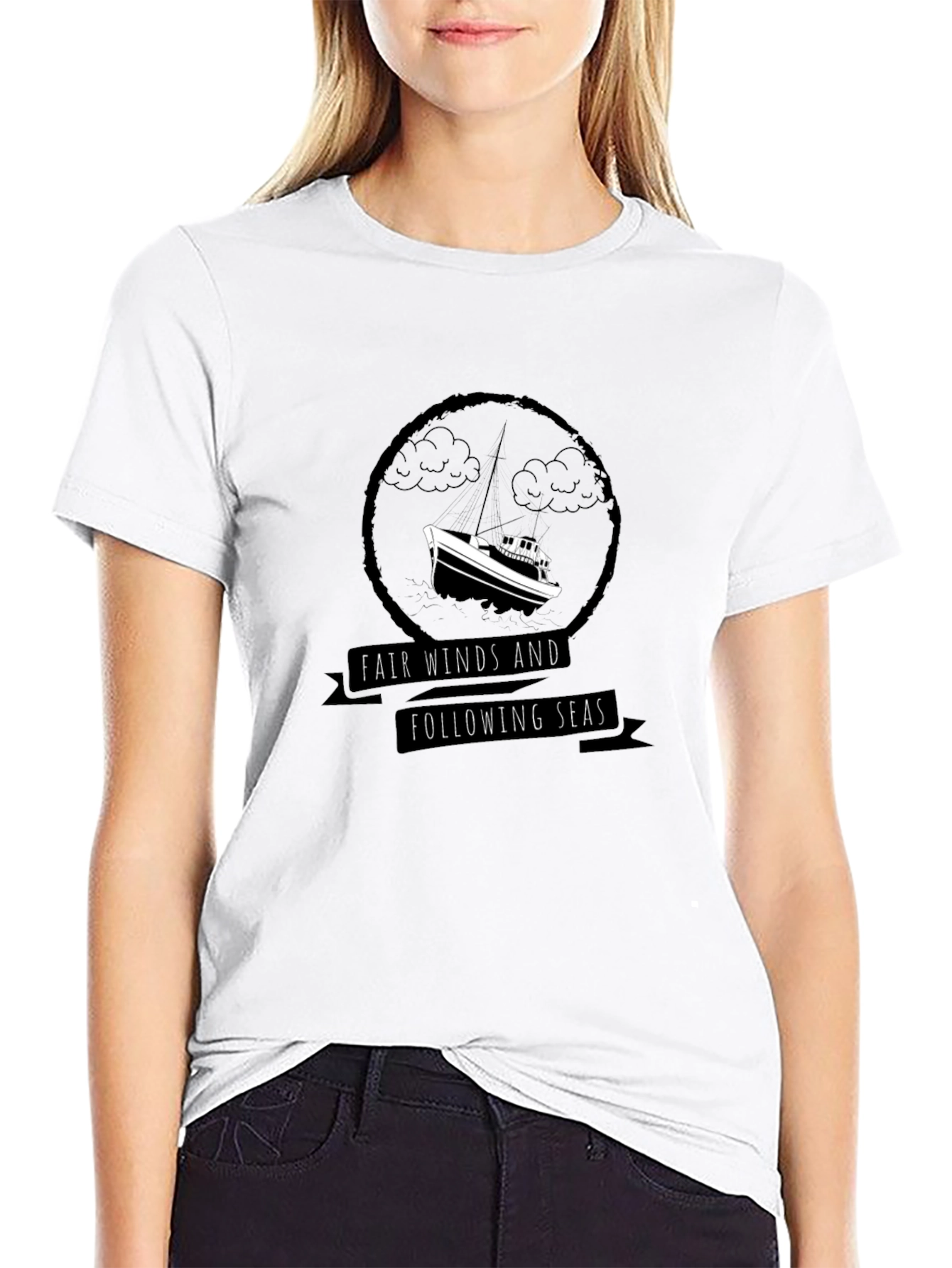 Nautical Black T-Shirt - Fair Winds & Following Seas