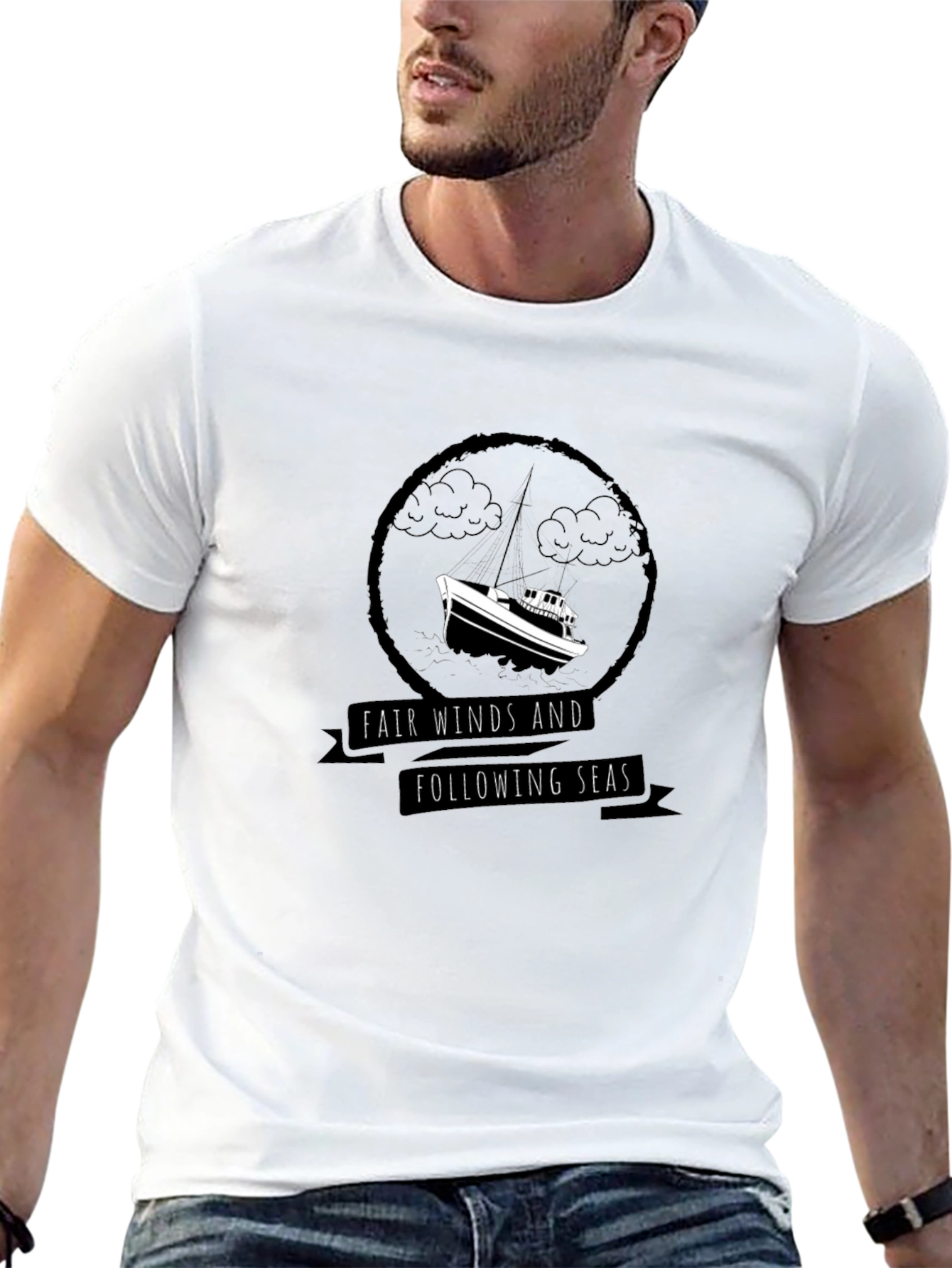 Nautical Black T-Shirt - Fair Winds & Following Seas