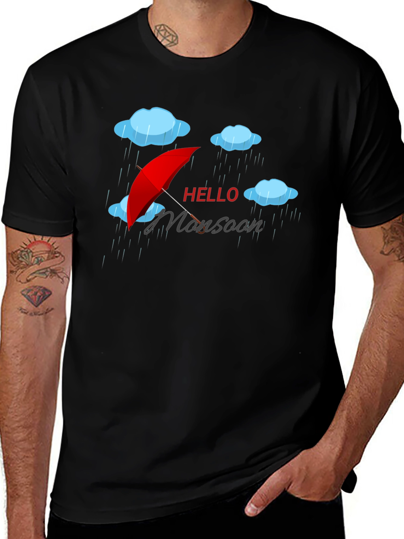 Hello Monsoon Black Graphic T-Shirt