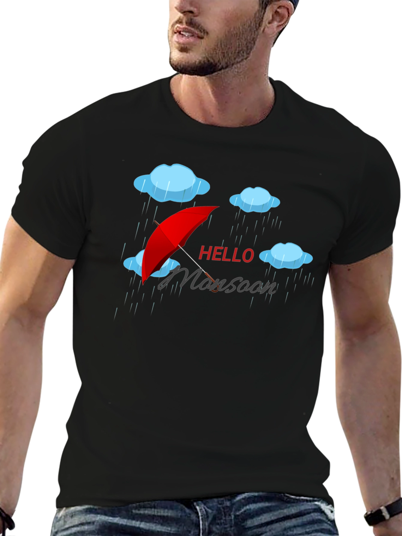 Hello Monsoon Black Graphic T-Shirt