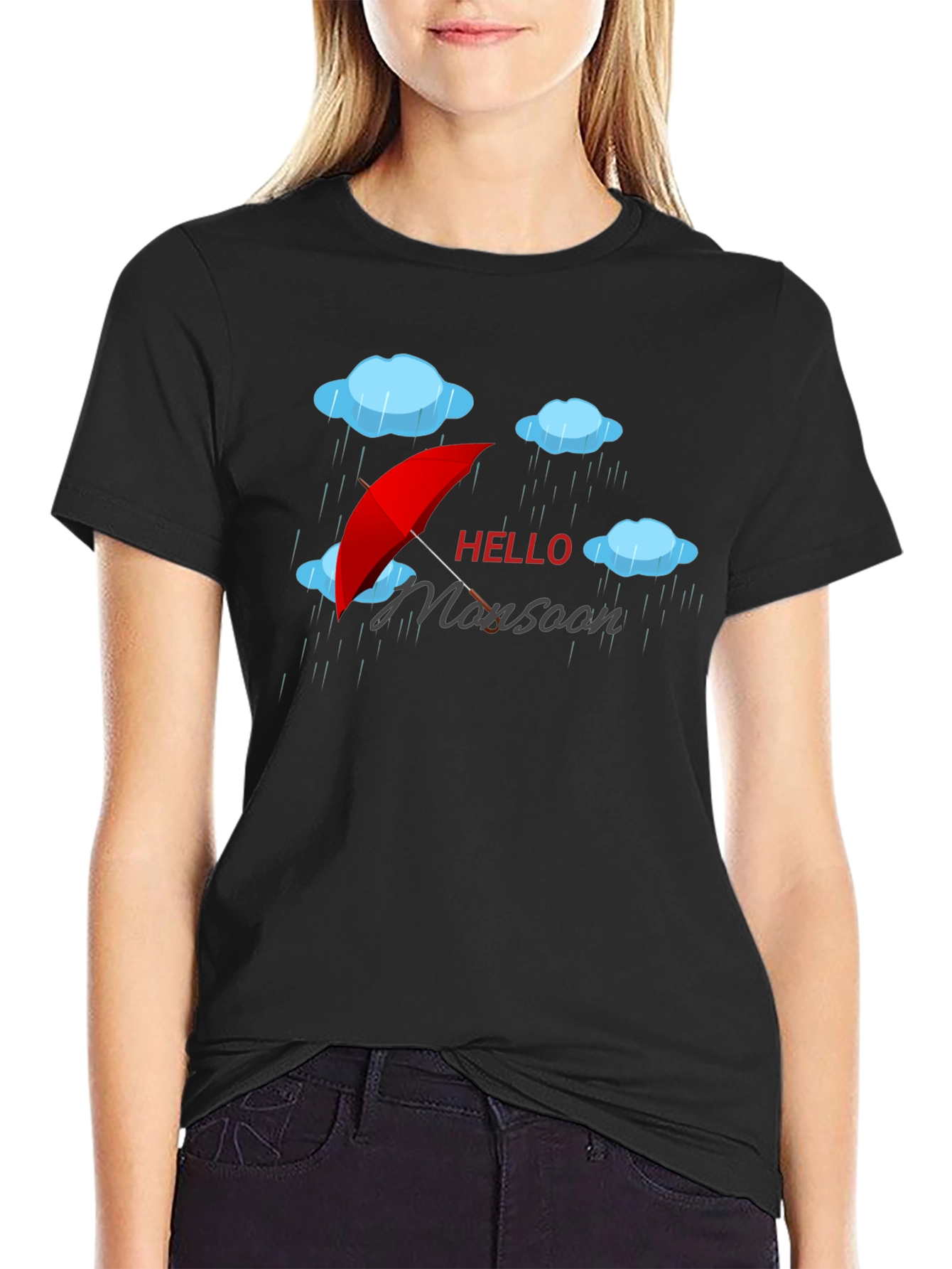 Hello Monsoon Black Graphic T-Shirt