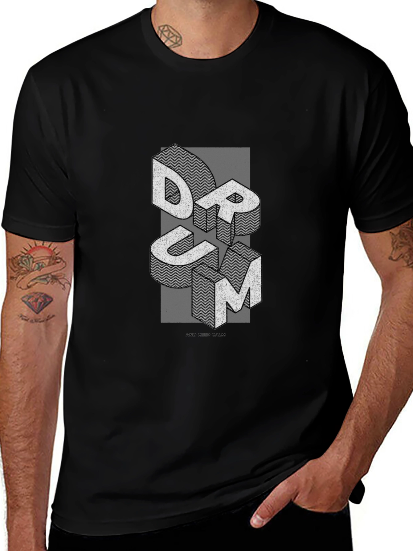Abstract DRUM Graphic Tee - Mens Black T-Shirt