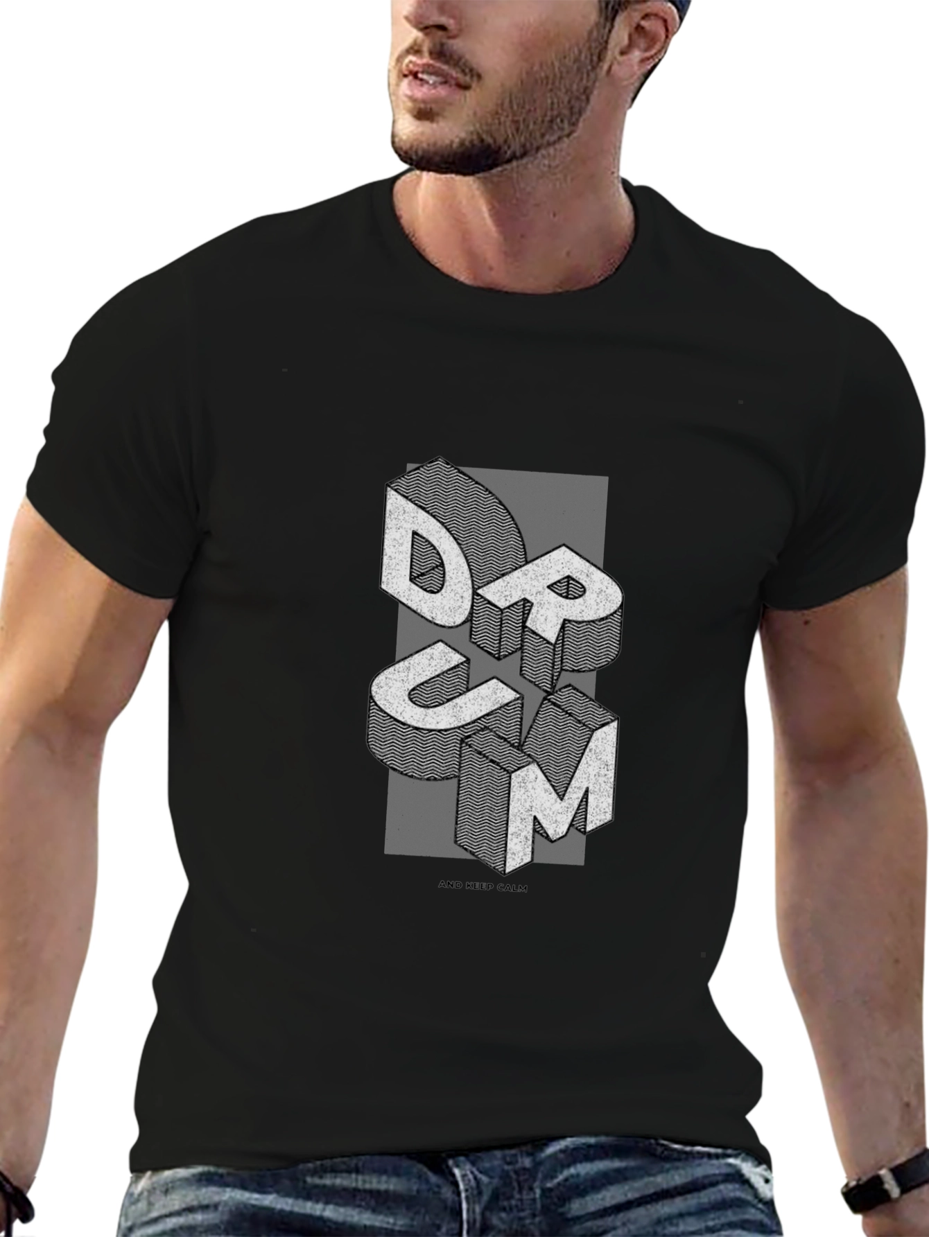 Abstract DRUM Graphic Tee - Mens Black T-Shirt
