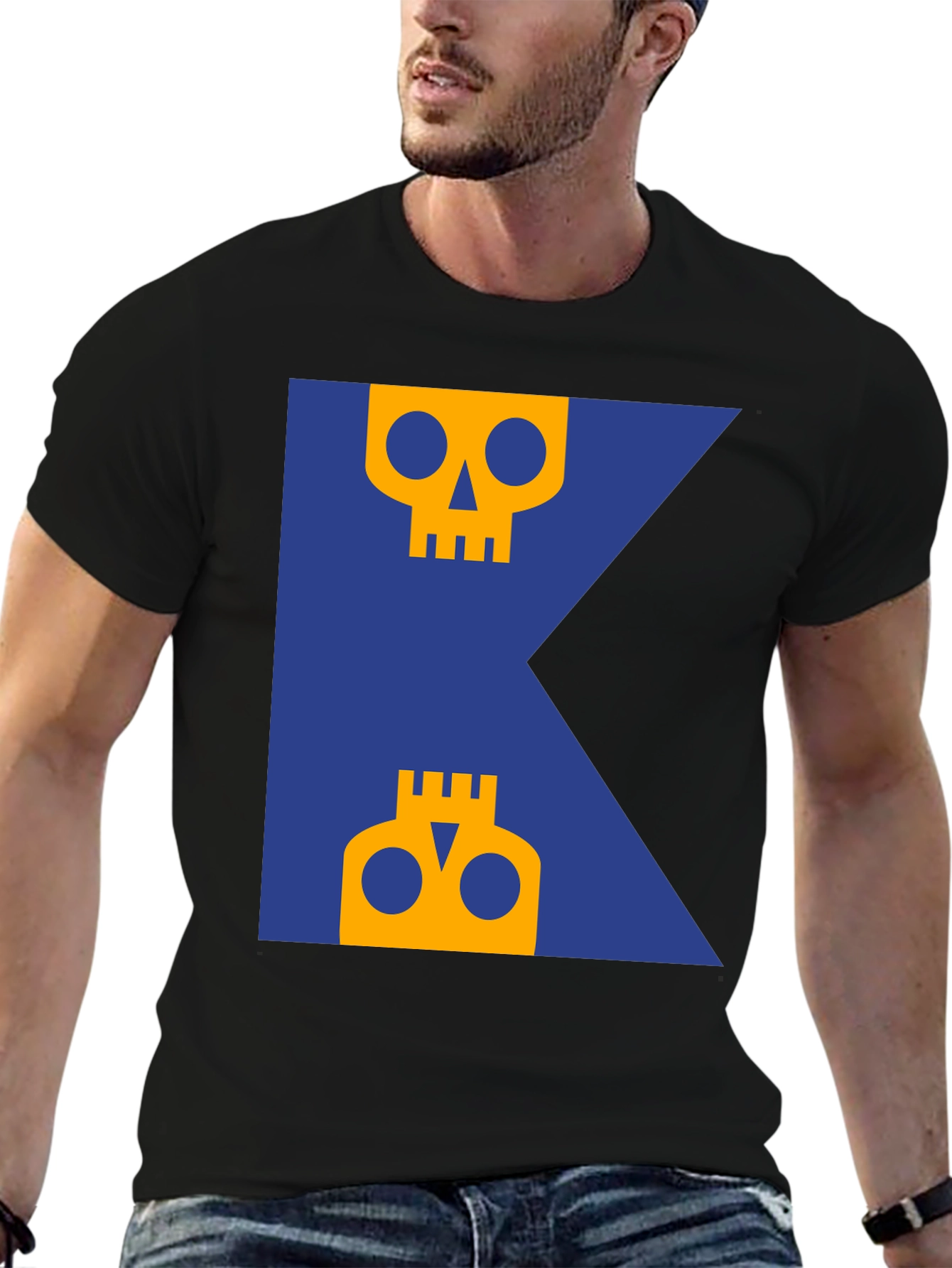 Skull Graphic Tee - Modern Blue & Yellow Design