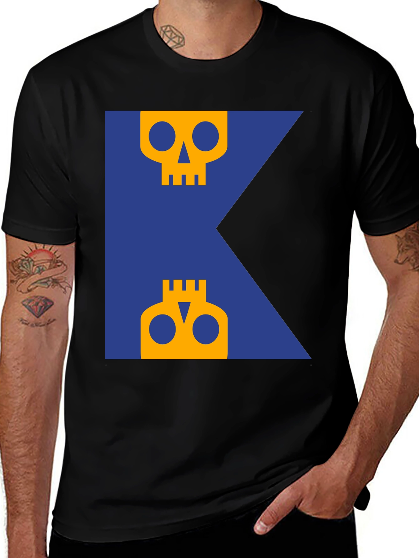 Skull Graphic Tee - Modern Blue & Yellow Design