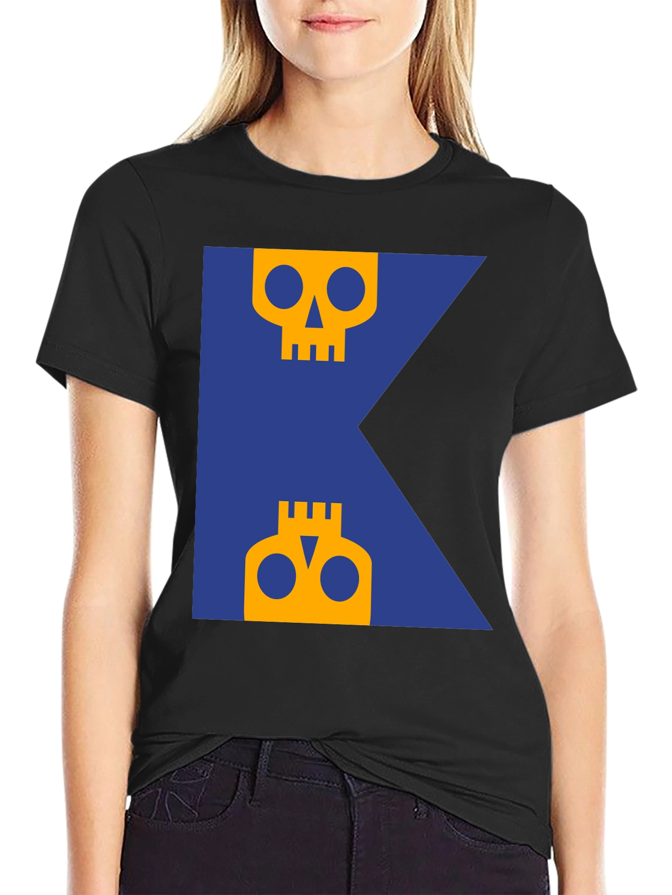 Skull Graphic Tee - Modern Blue & Yellow Design