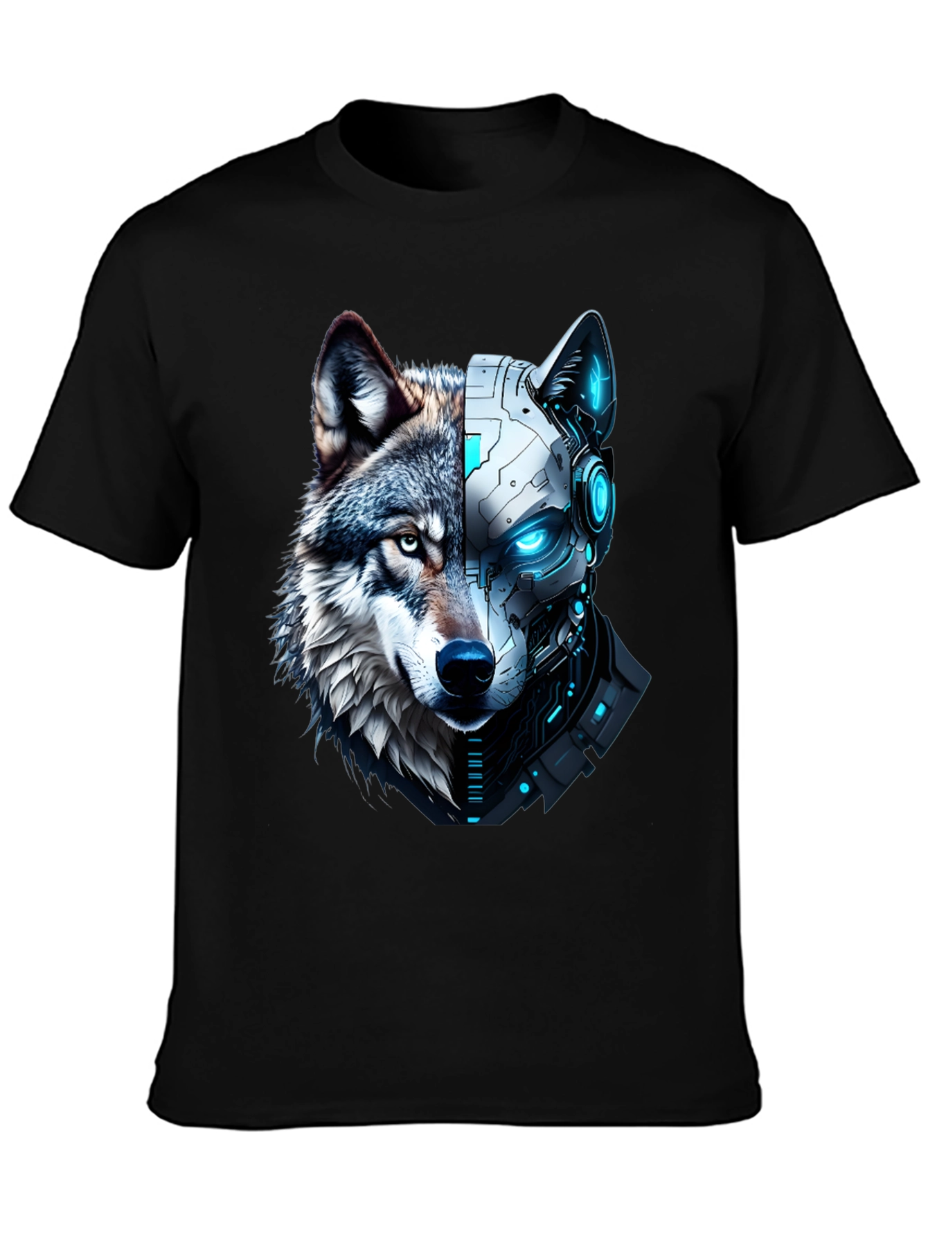 Cyber Wolf Graphic Tee - Mens Black T-Shirt
