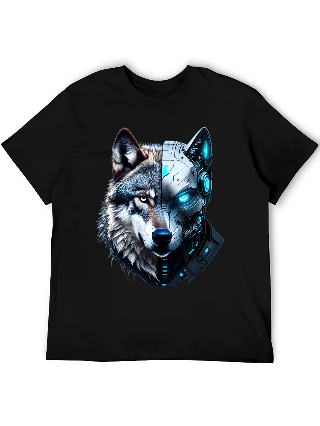Cyber Wolf Graphic Tee - Mens Black T-Shirt