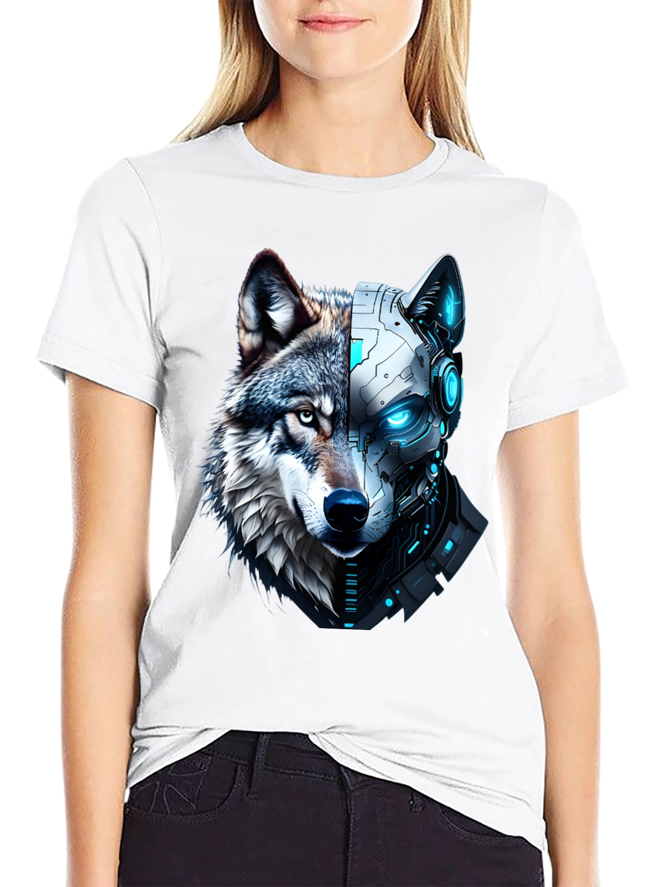 Cyber Wolf Graphic Tee - Mens Black T-Shirt