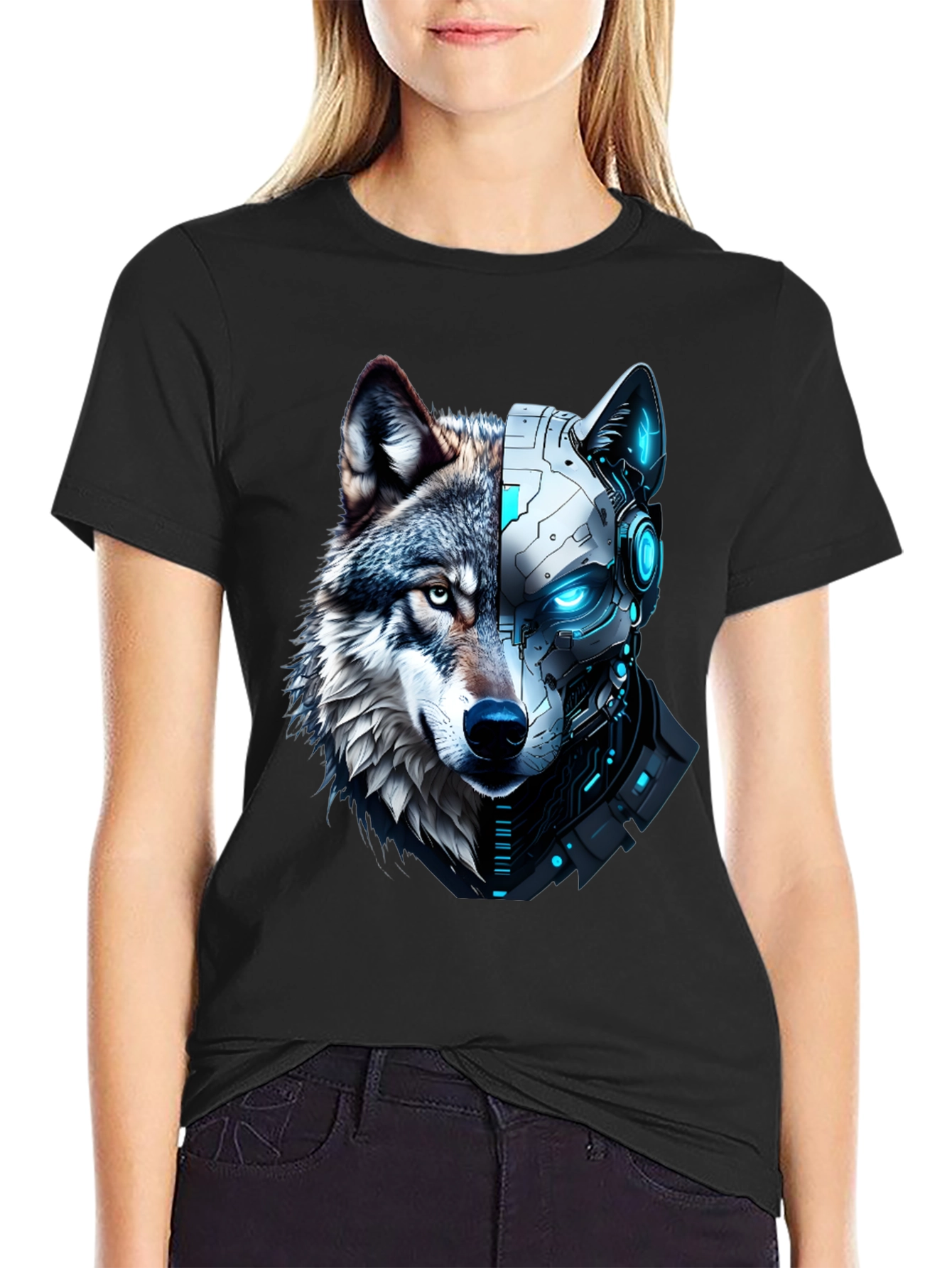Cyber Wolf Graphic Tee - Mens Black T-Shirt