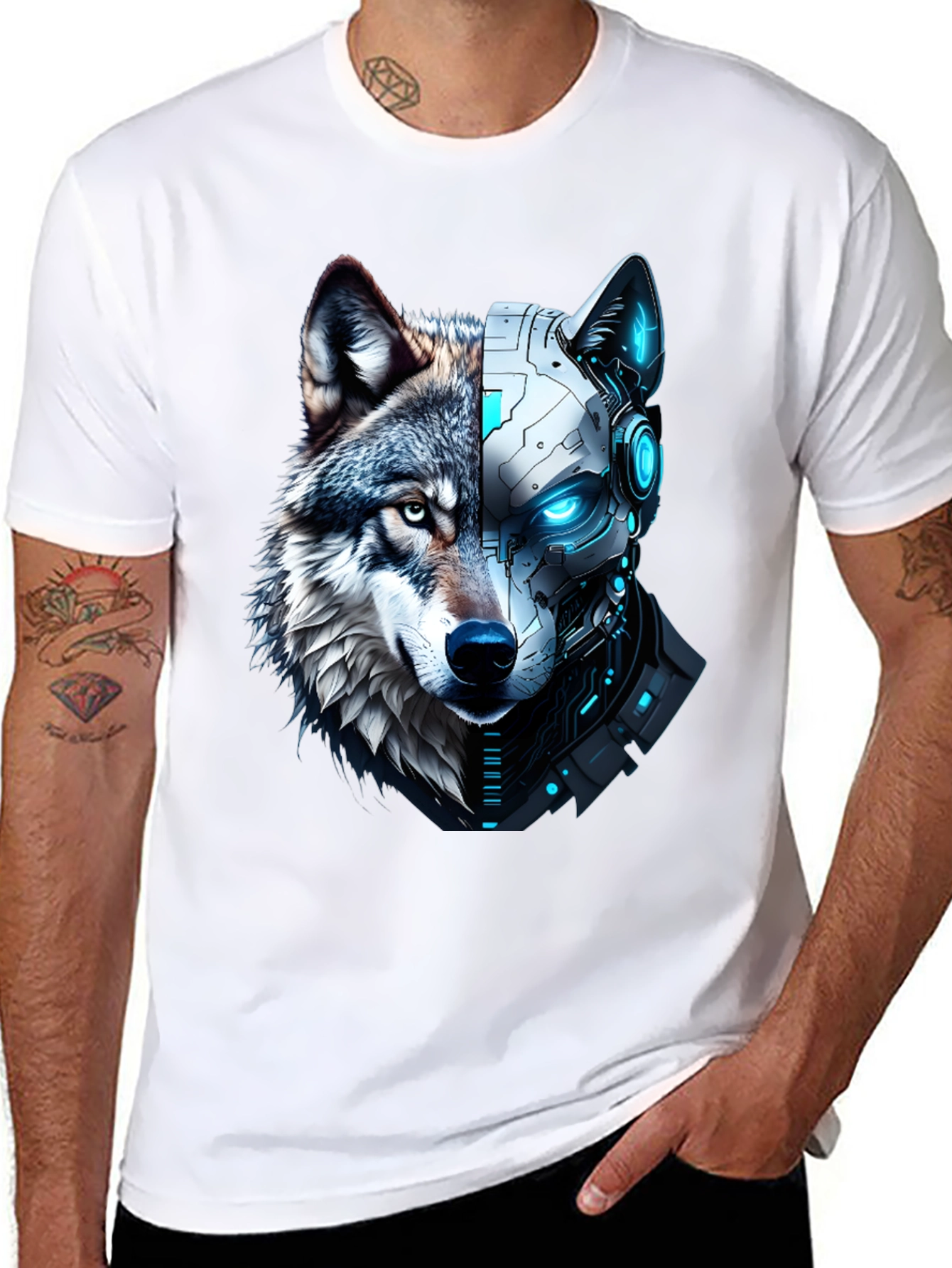 Cyber Wolf Graphic Tee - Mens Black T-Shirt
