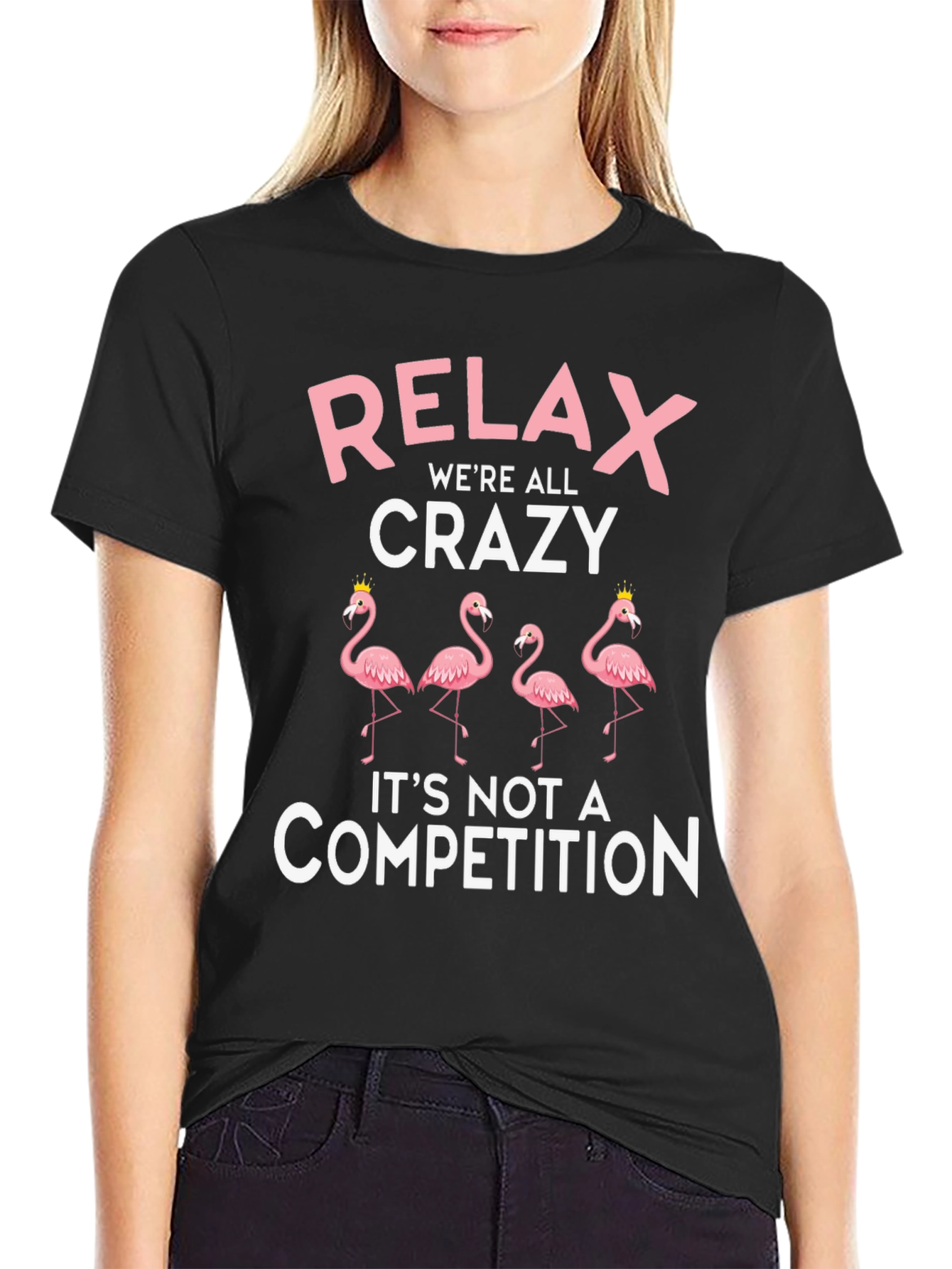 Relax Were All Crazy Flamingo Graphic Tee
