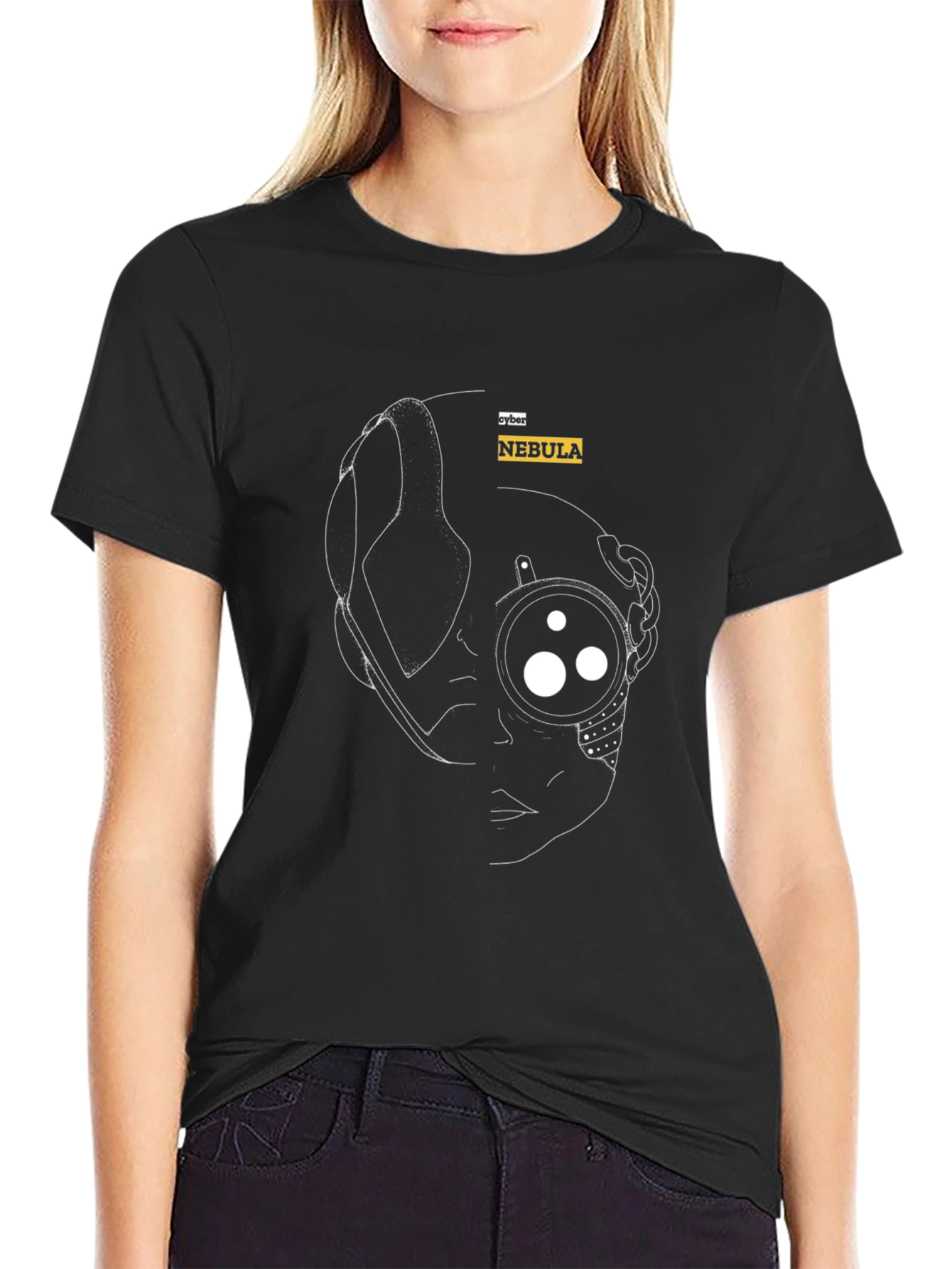 Cyber Nebula Black T-Shirt - Futuristic Design