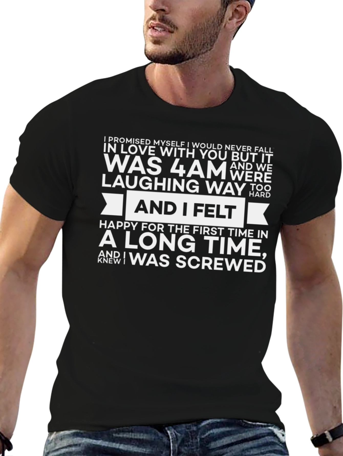 Humorous 4 AM Graphic Print Black T-Shirt
