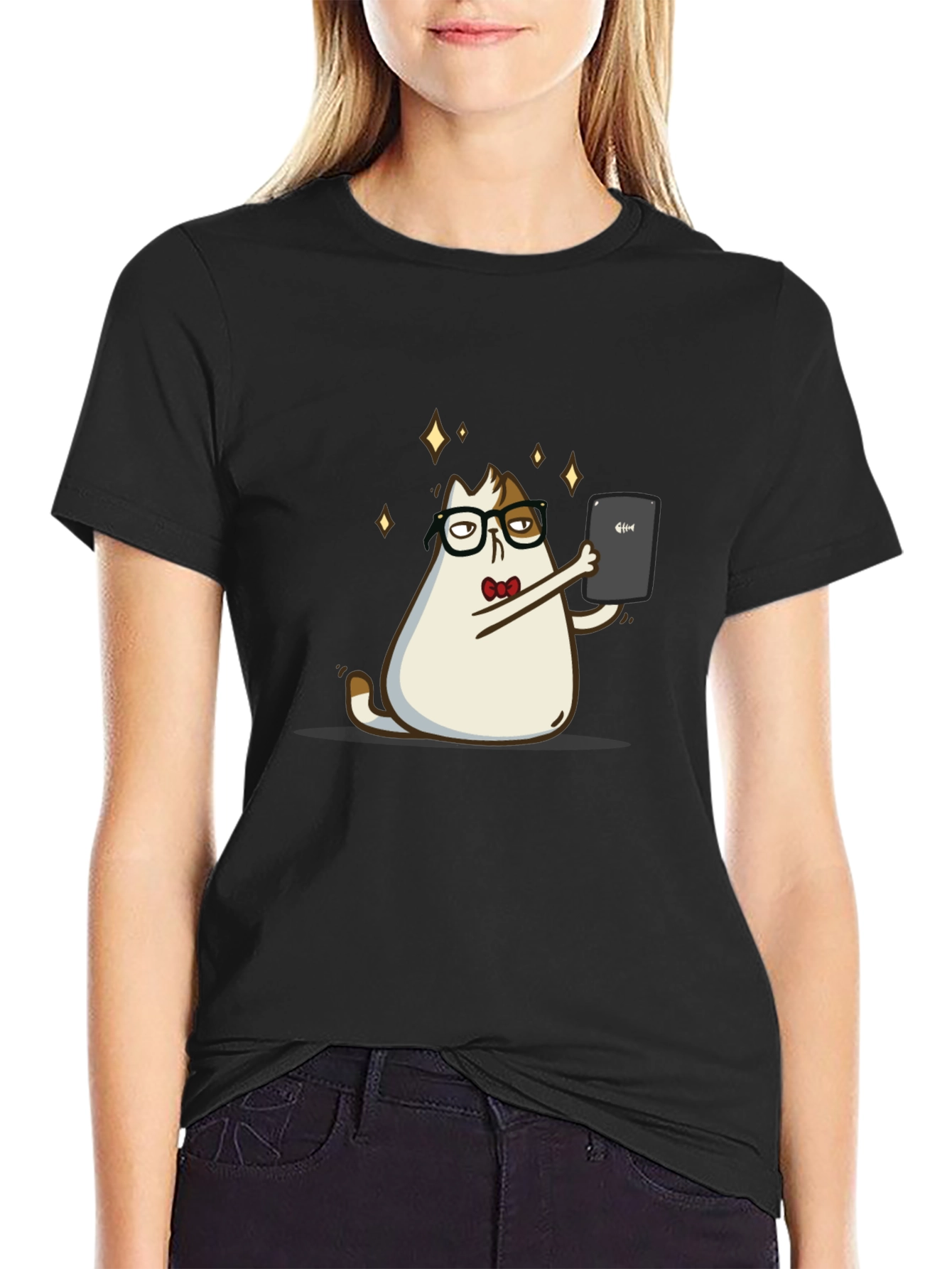Cat Selfie Black T-Shirt
