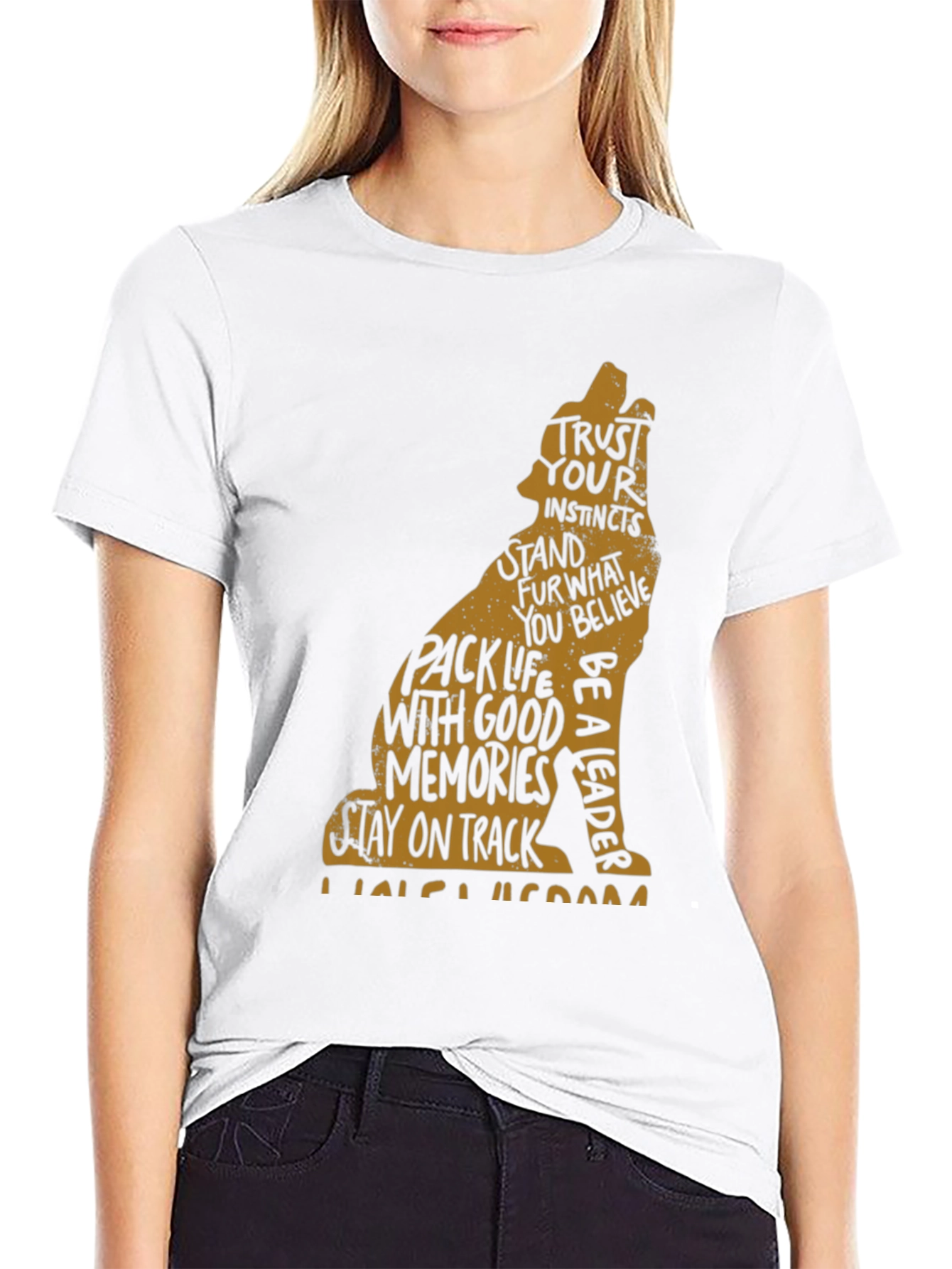Mens Black T-Shirt with Wolf Graphic and Positive Affirmations