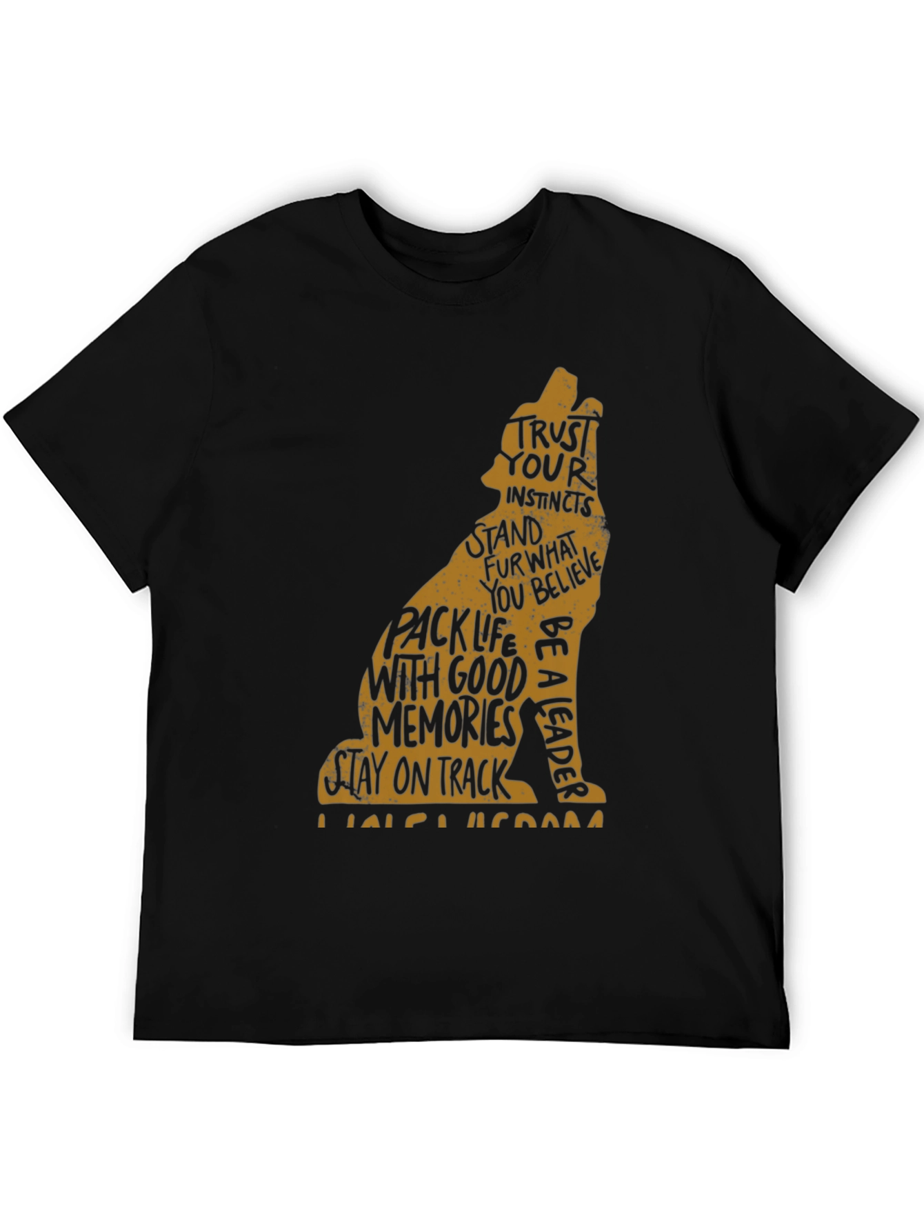 Mens Black T-Shirt with Wolf Graphic and Positive Affirmations