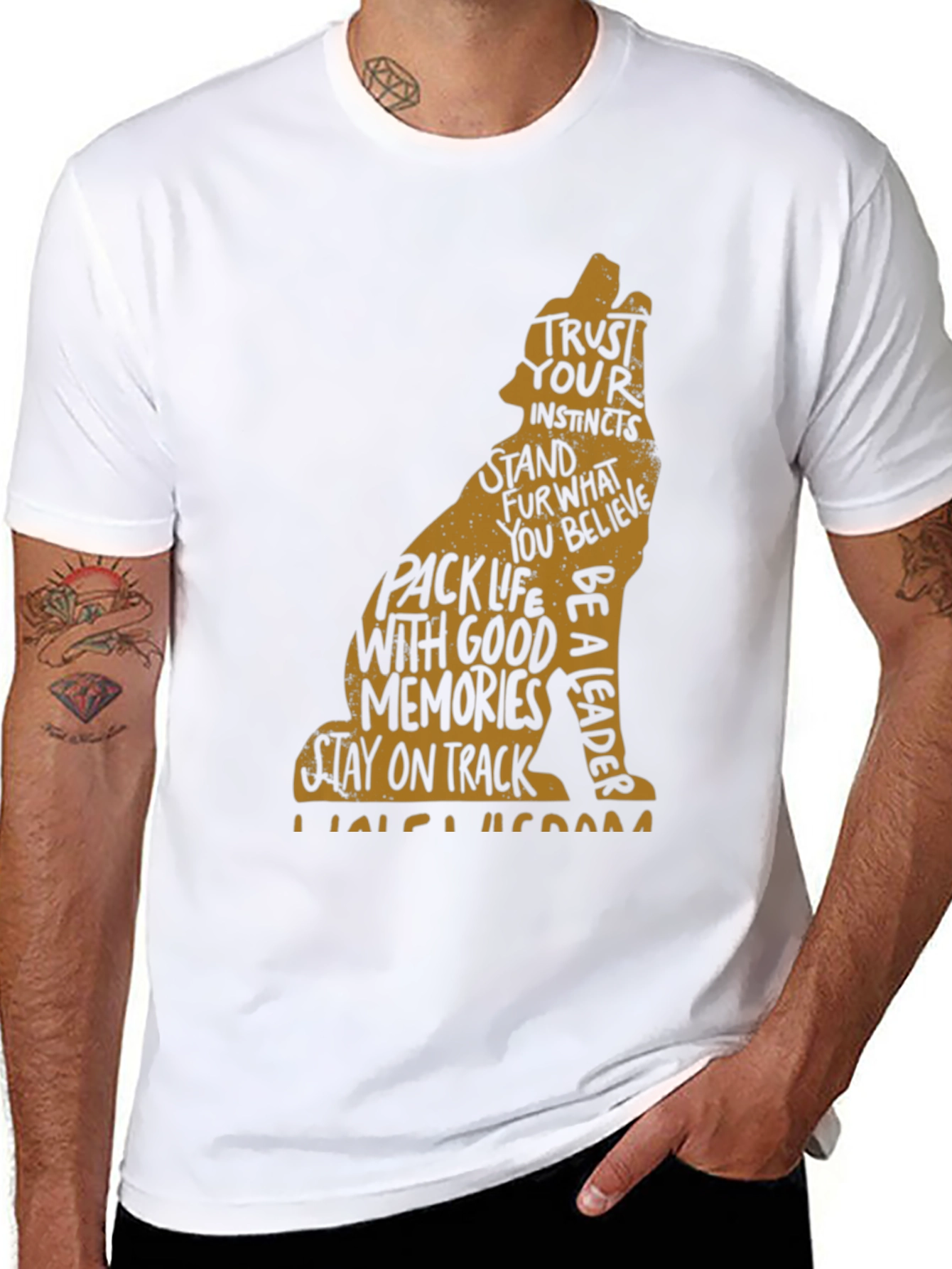 Mens Black T-Shirt with Wolf Graphic and Positive Affirmations